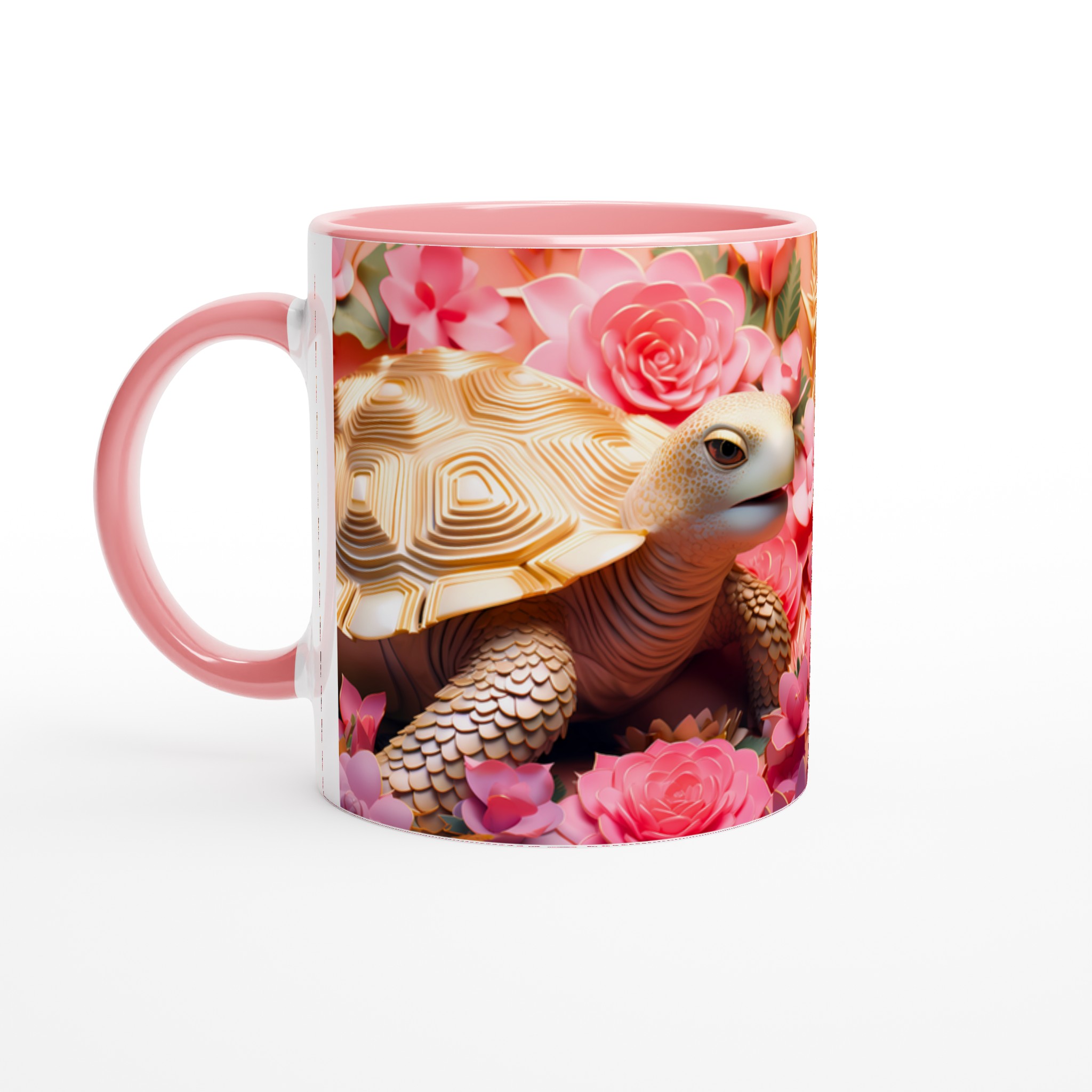 Lyxig Sköldpaddsmugg: Gulddetaljer & Rosa Blommor – 11oz Keramikmugg i Valfri Färg 6 800ae8f7-0949-4936-92b6-0b4a26086e51
