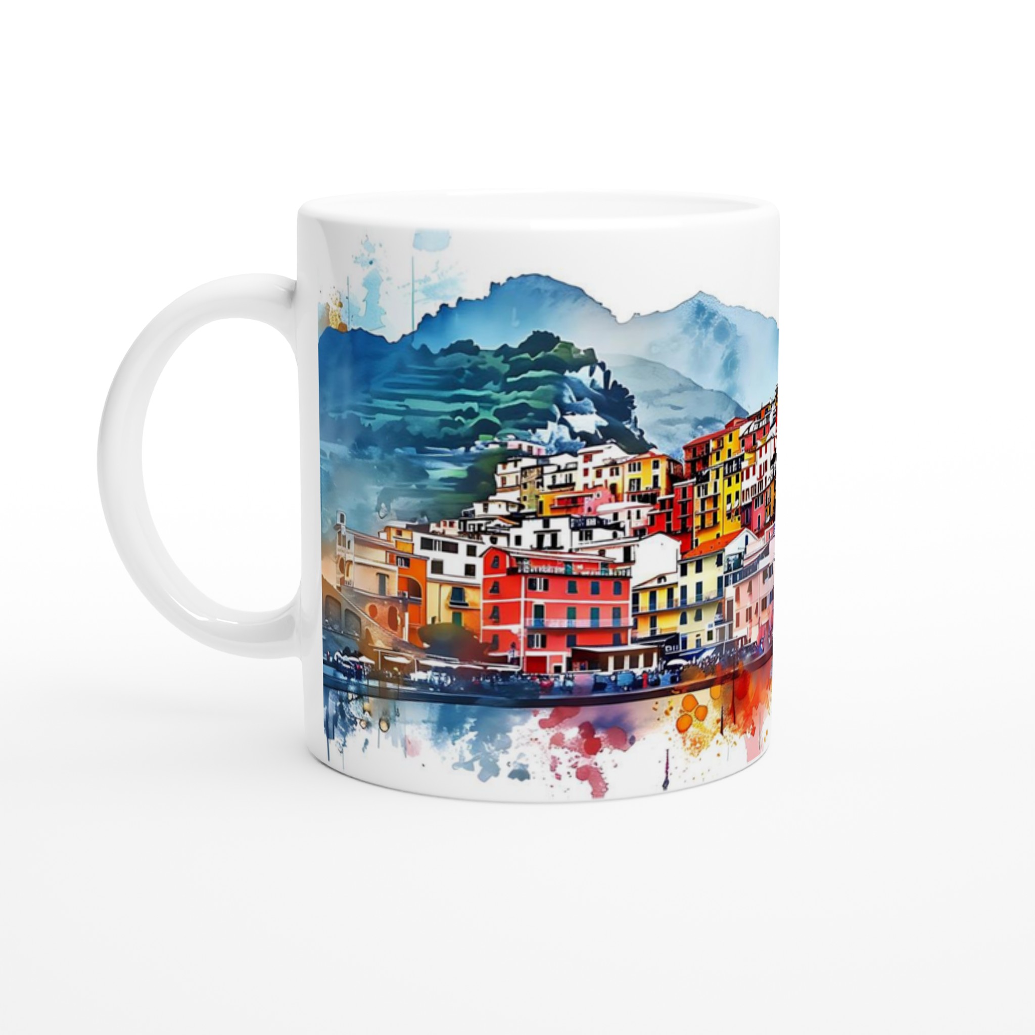 Italiensk Kuststad Akvarell Mugg – Färgstark Keramikmugg 11oz 1 801a4e0b-222f-4f0f-a689-dcbe8383a4dd