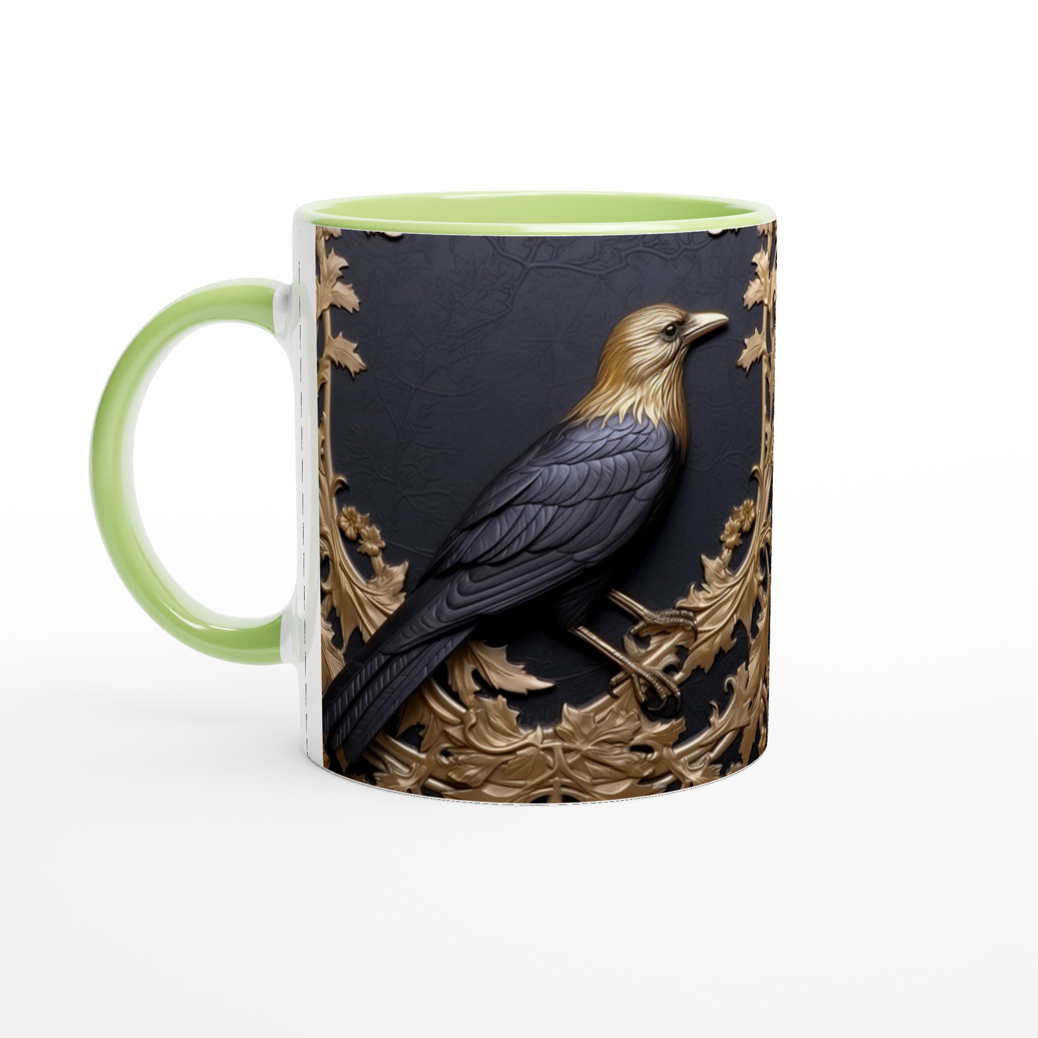 Elegant Vit 11oz keramisk mugg med konstnärligt fågelsmotiv och glansig finish 3 804b2acd-e0df-4b44-aa74-df0b408014b8