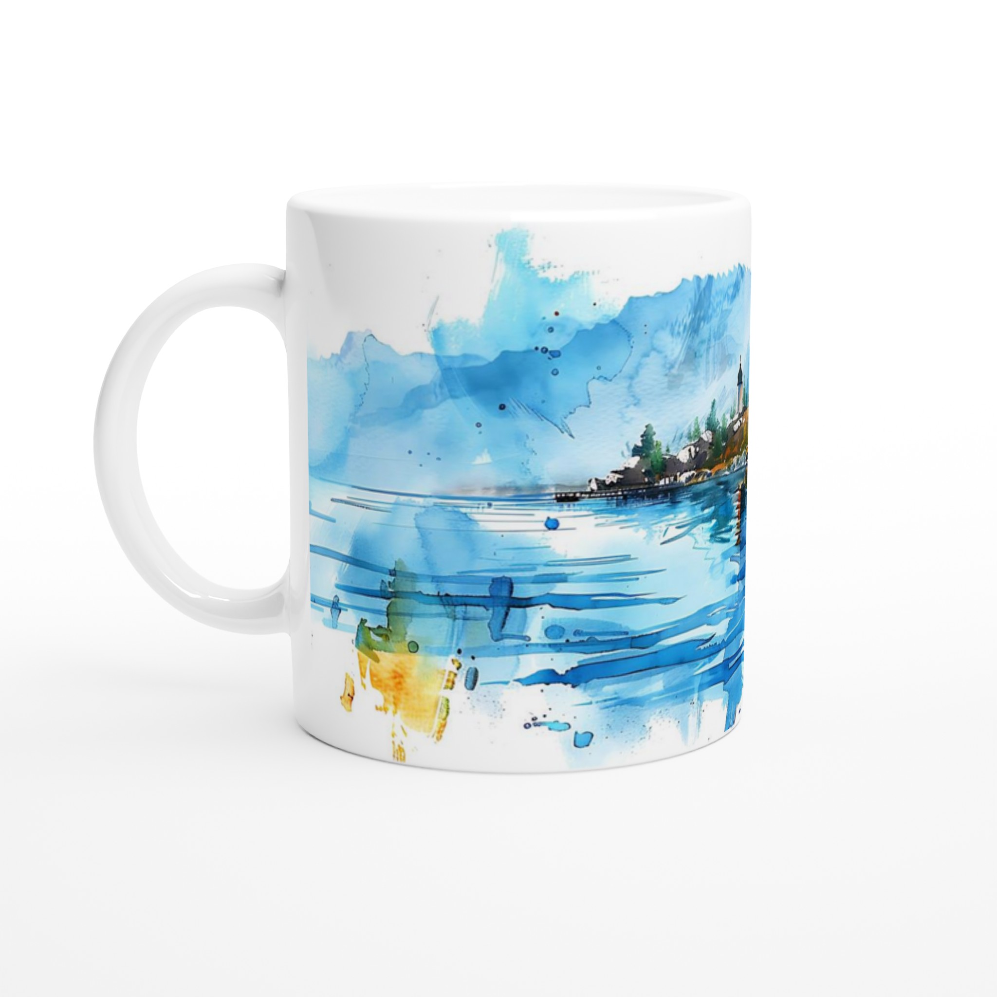 Akvarell Landskap Keramikmugg - Skandinavisk Fjord Konst för Kaffeälskaren, Välj bland 7 Färgstarka Nyanser 1 80613259-1ece-4a46-8fcb-3edae93c397e
