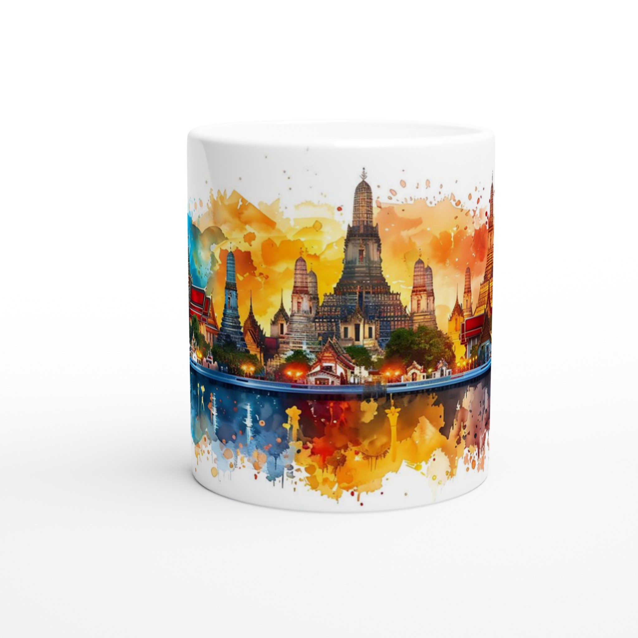 Bangkok Temples Vattenfärgsmugg – 11oz Keramisk Mugg med Vibrerande Thailändsk Silhuett 8 80bbdea6-862d-4eea-bdee-d93af042e815
