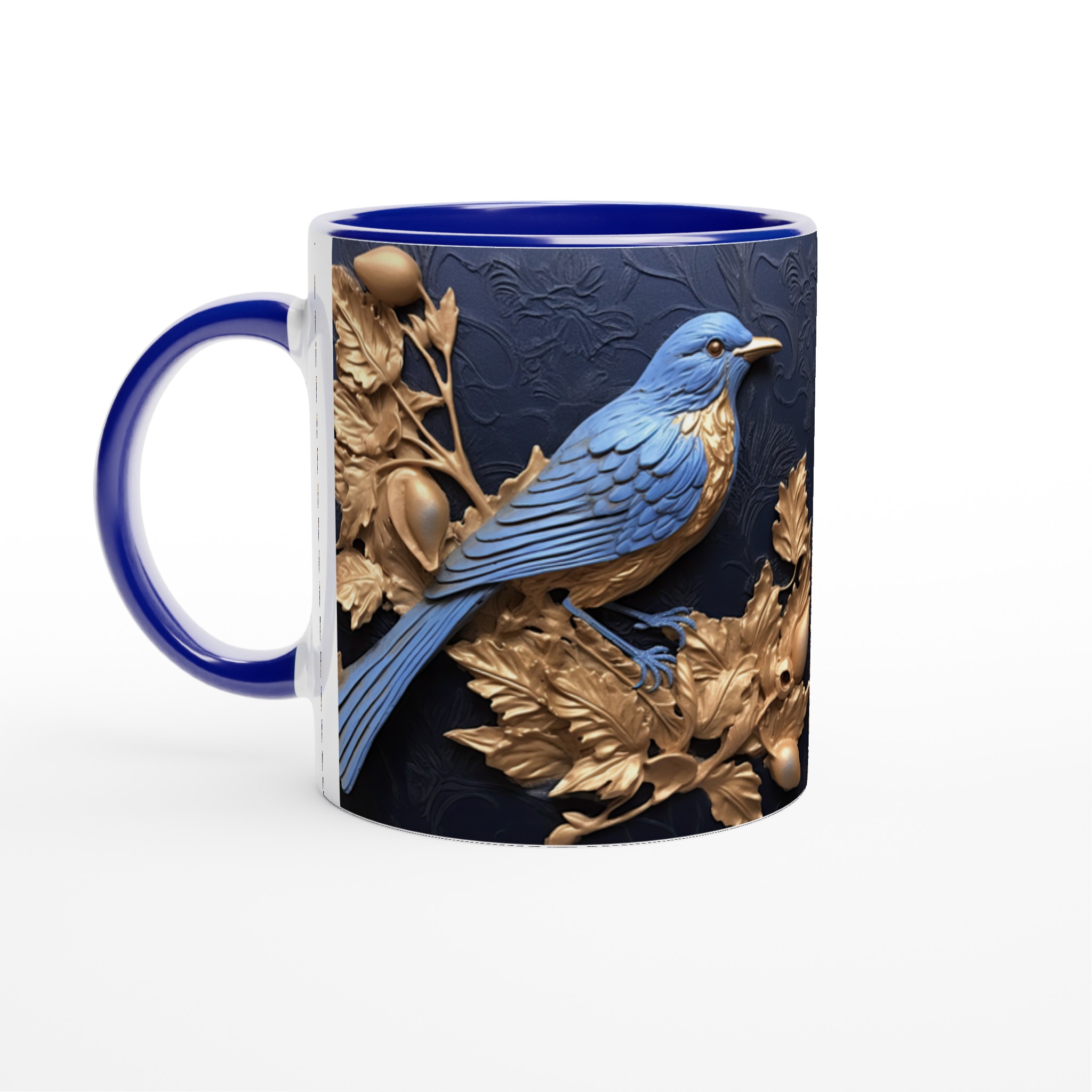 Royal Bird Song Keramikmugg – Elegant Blåfågel & Guldblad Design, 11oz – Välj bland 7 Färger! 4 81a06e08-b3c1-4e3b-8964-b8ab6255bcc1