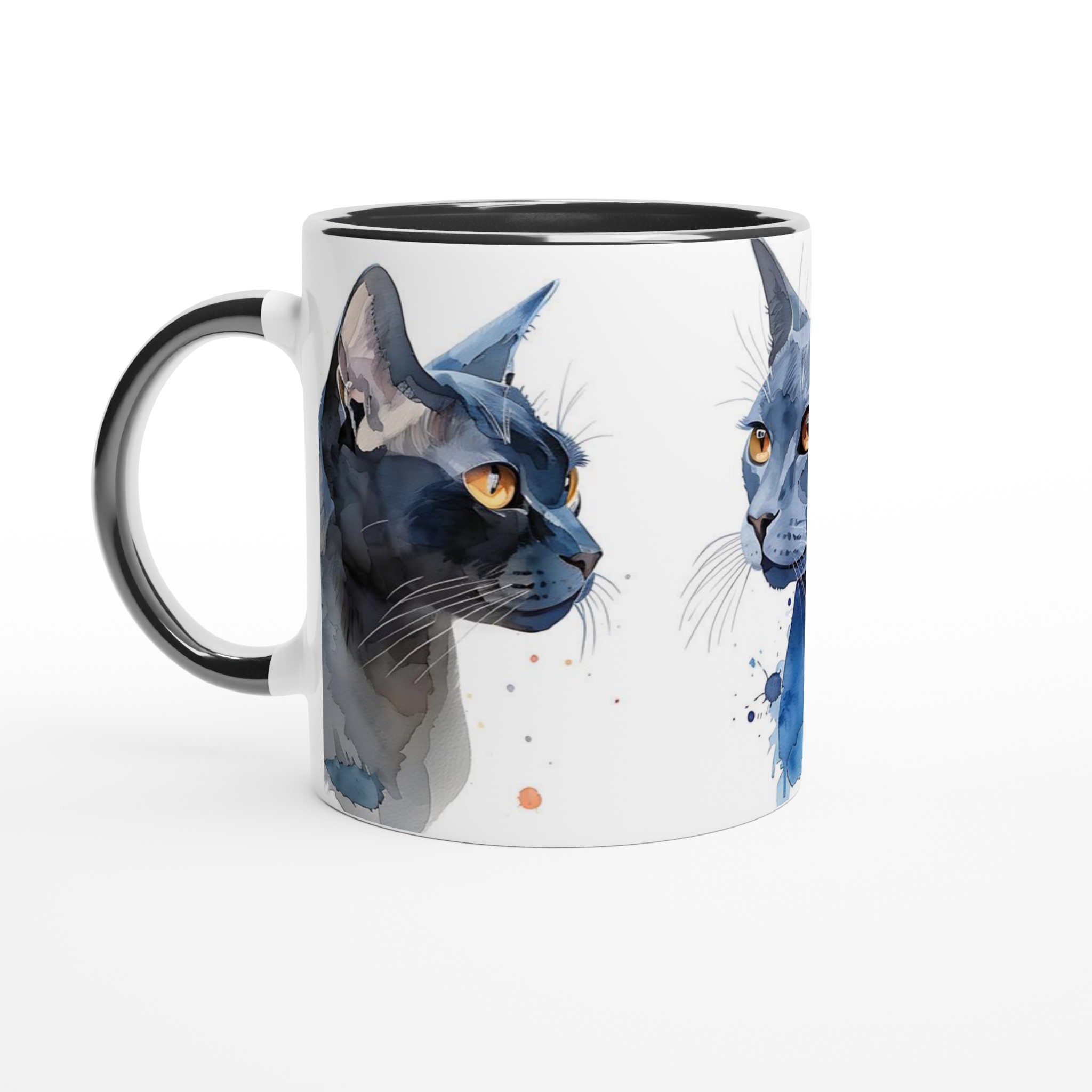 Akvarell Kattmugg - Blå Nyanser med Guld- & Blå Ögon - 11oz Keramisk Mugg 7 820c5f0c-d5d2-4deb-9975-f36d25c000c8