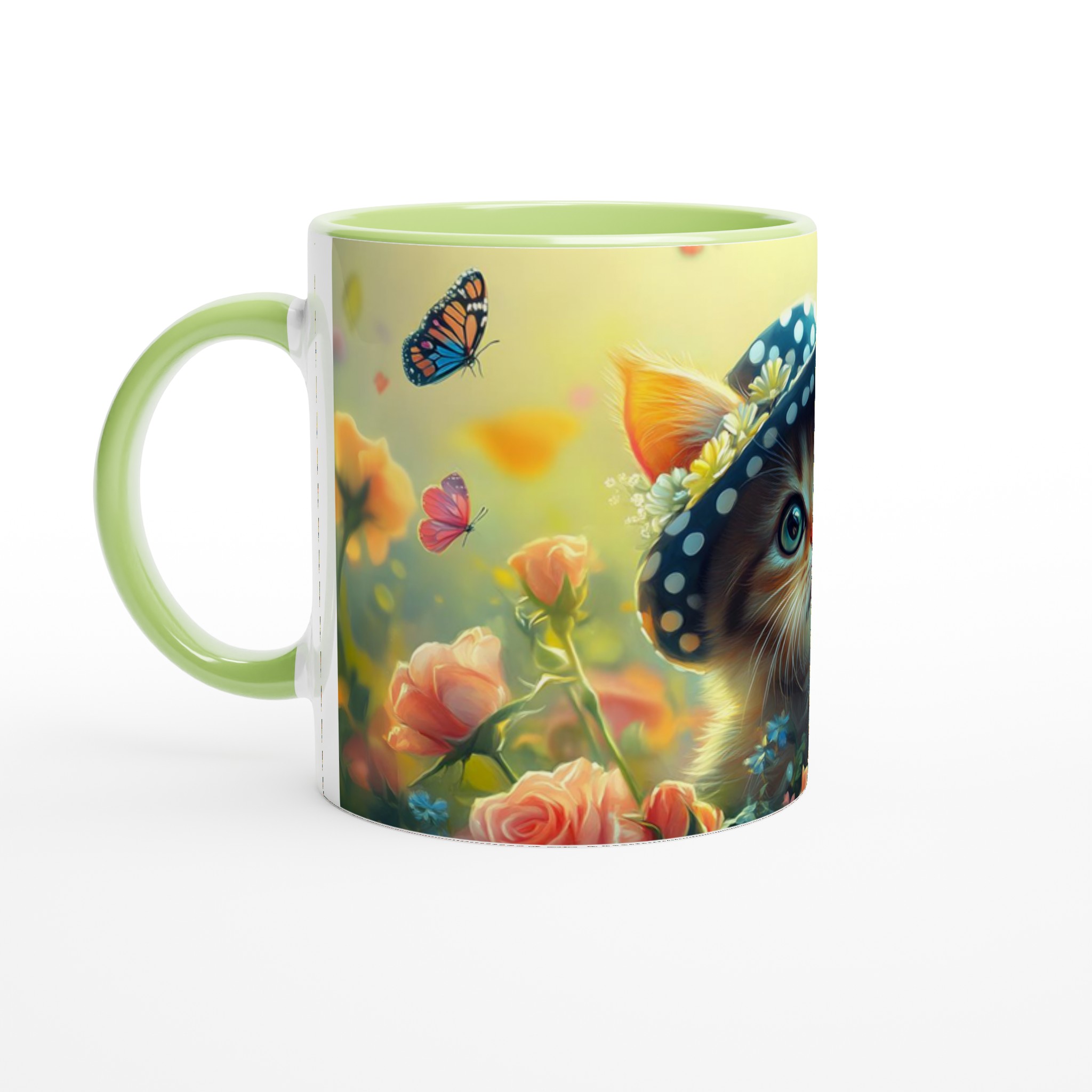 Söt kattunge i hatt & blommor 11oz Keramisk Mugg – Drömscen i Pastell – Välj din färg! 3 823d4600-ba73-4d14-8c22-196c7c9020c9