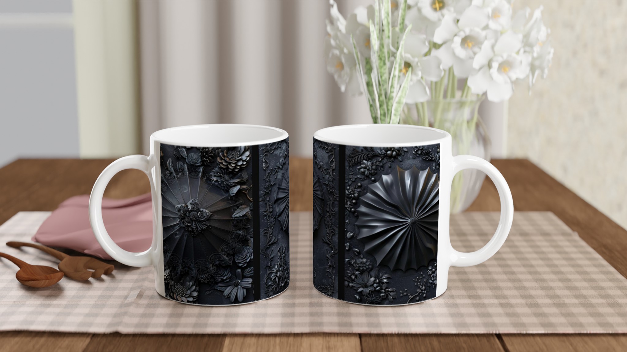 Gotisk Mörk Blommig Mugg – 11 oz Keramikmugg i ditt val av sju djärva färger 10 8296ff84-f17e-4c45-8bc2-049edc90782f