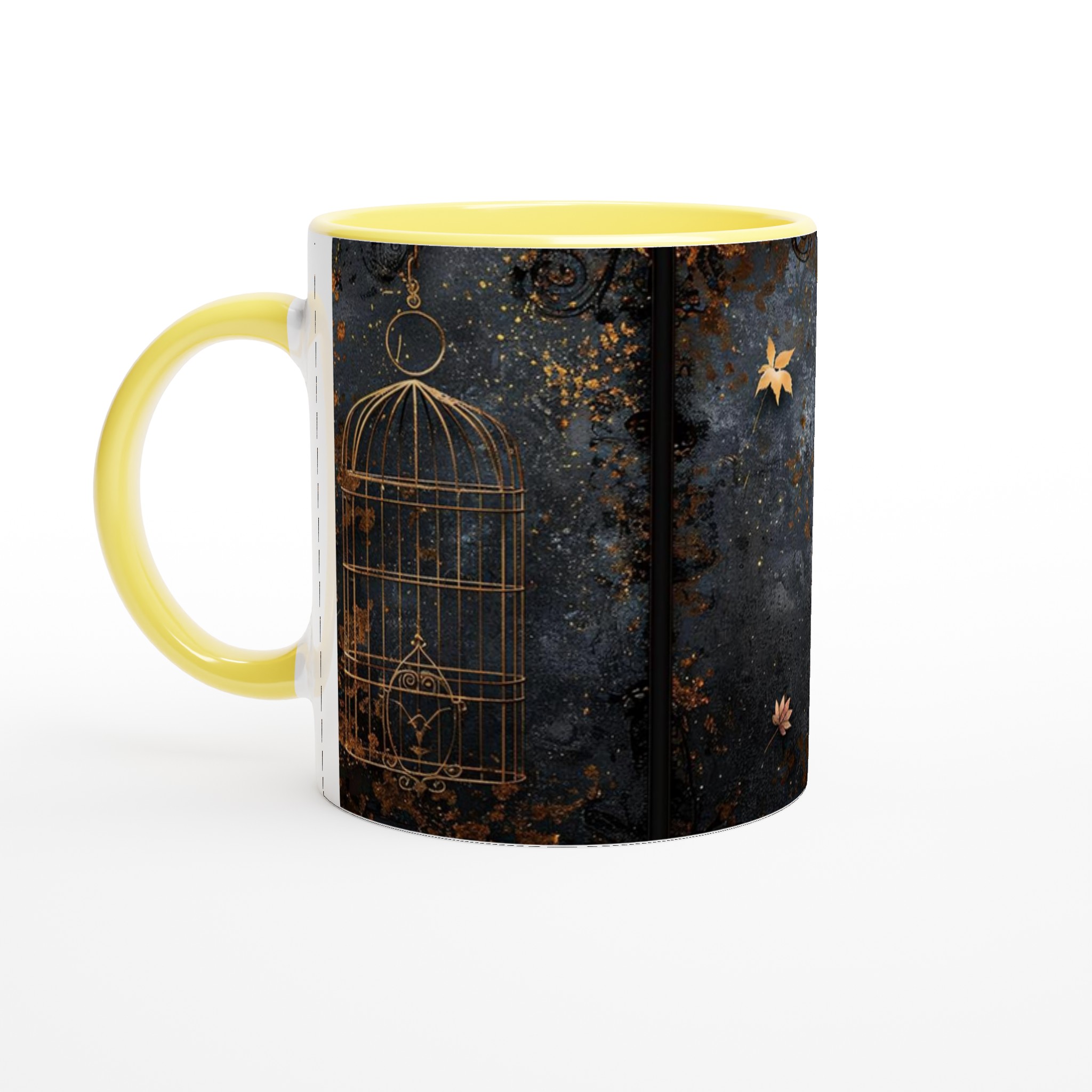 Mystisk Guld och Svart Fågelbur Mugg - 11oz Keramisk Mugg för Kaffe & Te 5 82d366a8-389a-4a3a-8267-a0424ea70c56