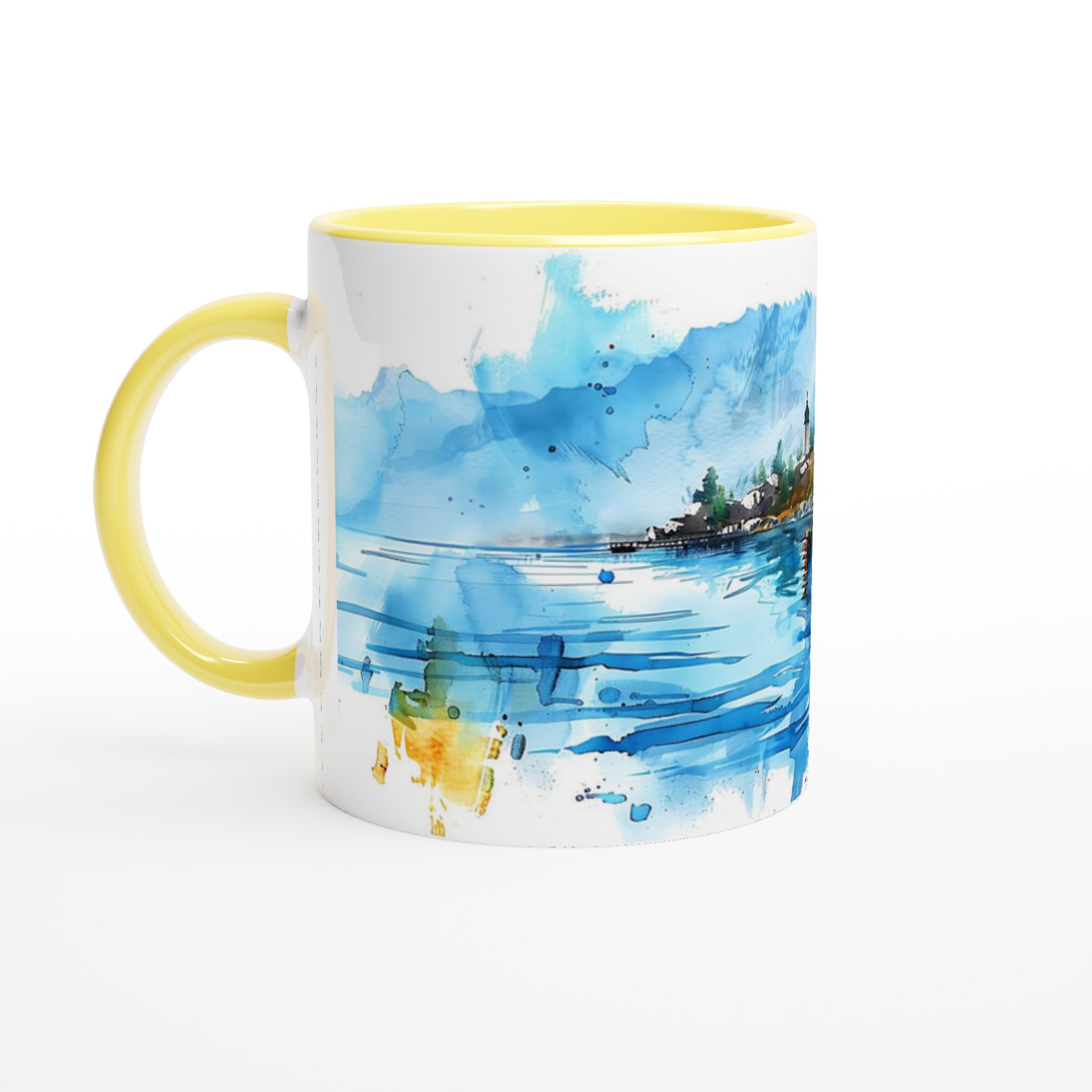 Akvarell Landskap Keramikmugg - Skandinavisk Fjord Konst för Kaffeälskaren, Välj bland 7 Färgstarka Nyanser 5 836ac42d-611e-4b85-bf3b-86ce774173d0