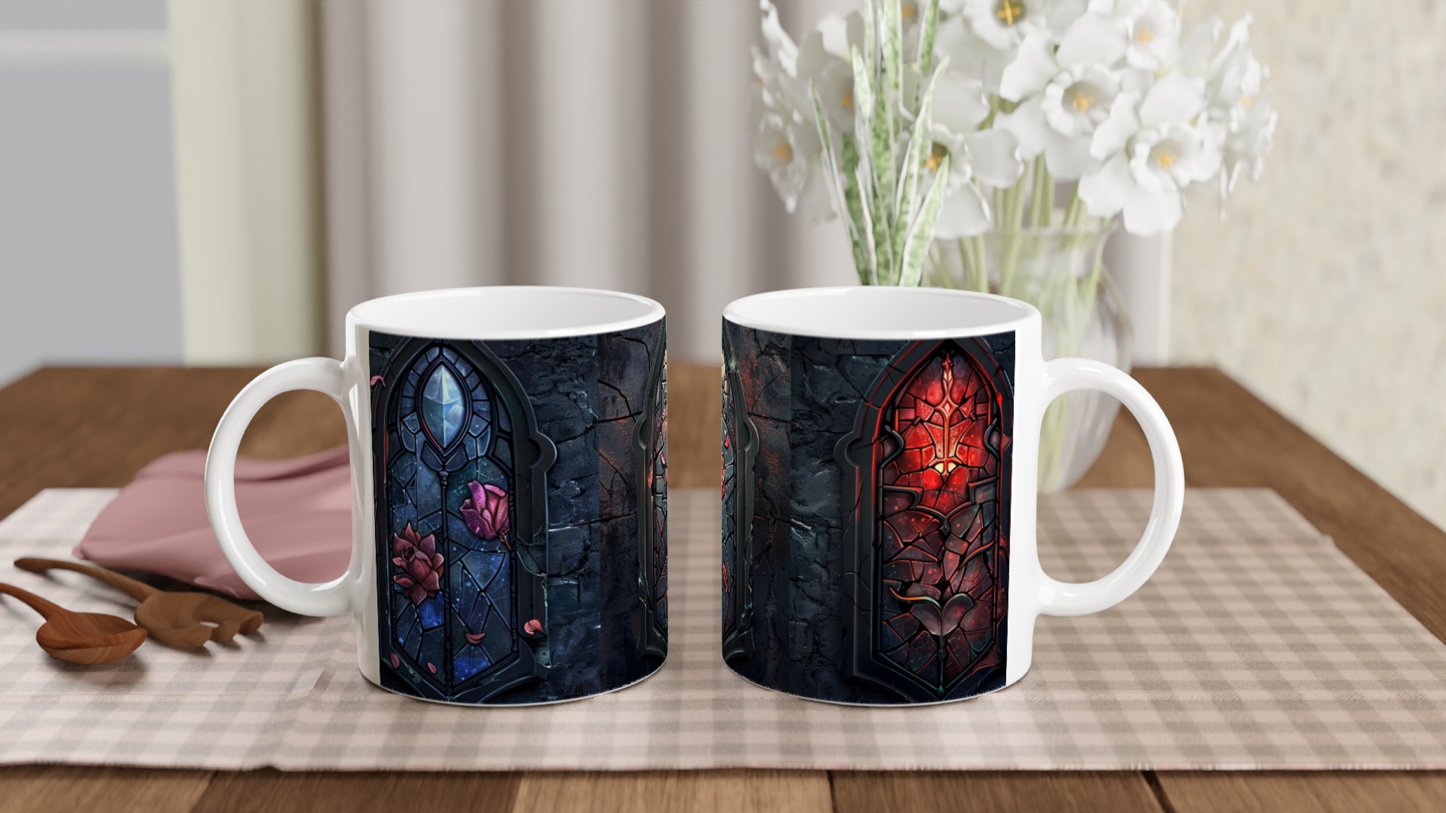 Vit 11oz keramisk mugg med dramatisk glasmålningsinspirerat motiv i flera färger 10 83cbc9c0-89c9-4195-8070-ca649b8c71b4