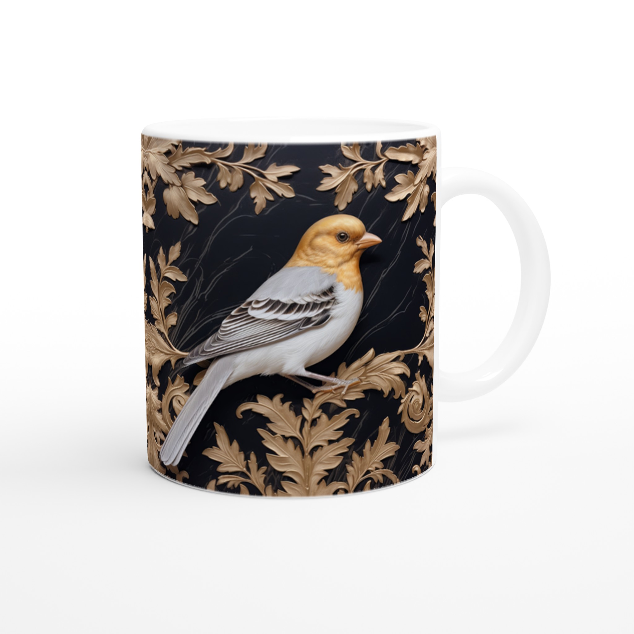 Lyxig Fågelkonst Mugg – 11 oz Keramisk Kaffemugg med Gyllene Bladverk, Välj bland 7 Eleganta Färger 9 84232ede-d5e3-45b2-8d09-54d43835a770