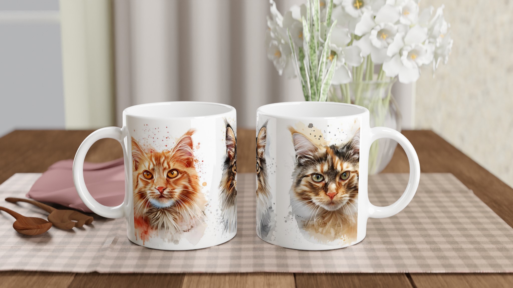 Kattansikten i akvarell – 11 oz keramikmugg i ditt val av sju färger 10 84b9799f-dd49-4ae1-a230-b0186a4f00e9