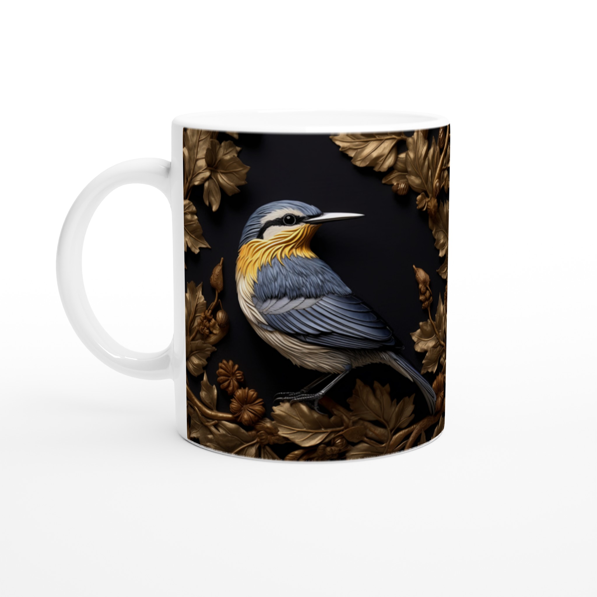 Lyxig Fågelkonst Mugg – Gyllene Löv & Blå/Gul Dekorativ Keramisk Mugg 1 858be253-2418-4631-a33f-c65a544bbec5