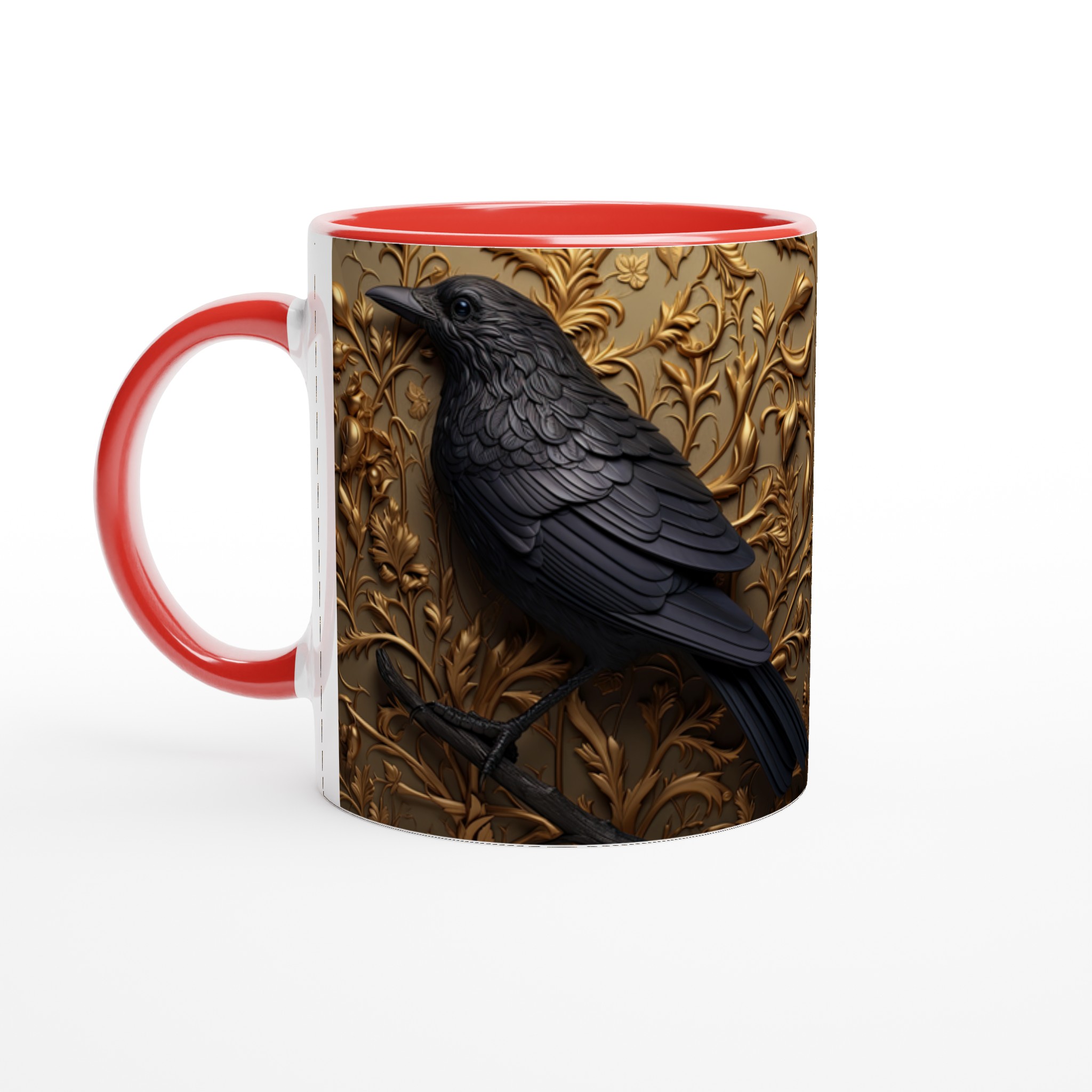 Vit 11oz keramisk mugg med elegant korpdesign i lyxig svart och guld 2 881df459-af11-4ddc-a45b-6f2131e6607d