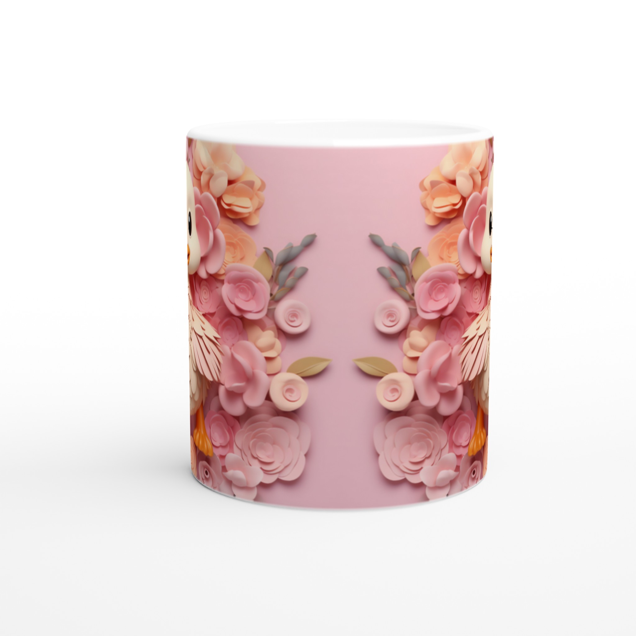Söt Anka Keramikmugg – Rosa Blomdesign, 11 oz. Välj din färg! 8 884d3723-1021-4acd-bc40-ad7227636077