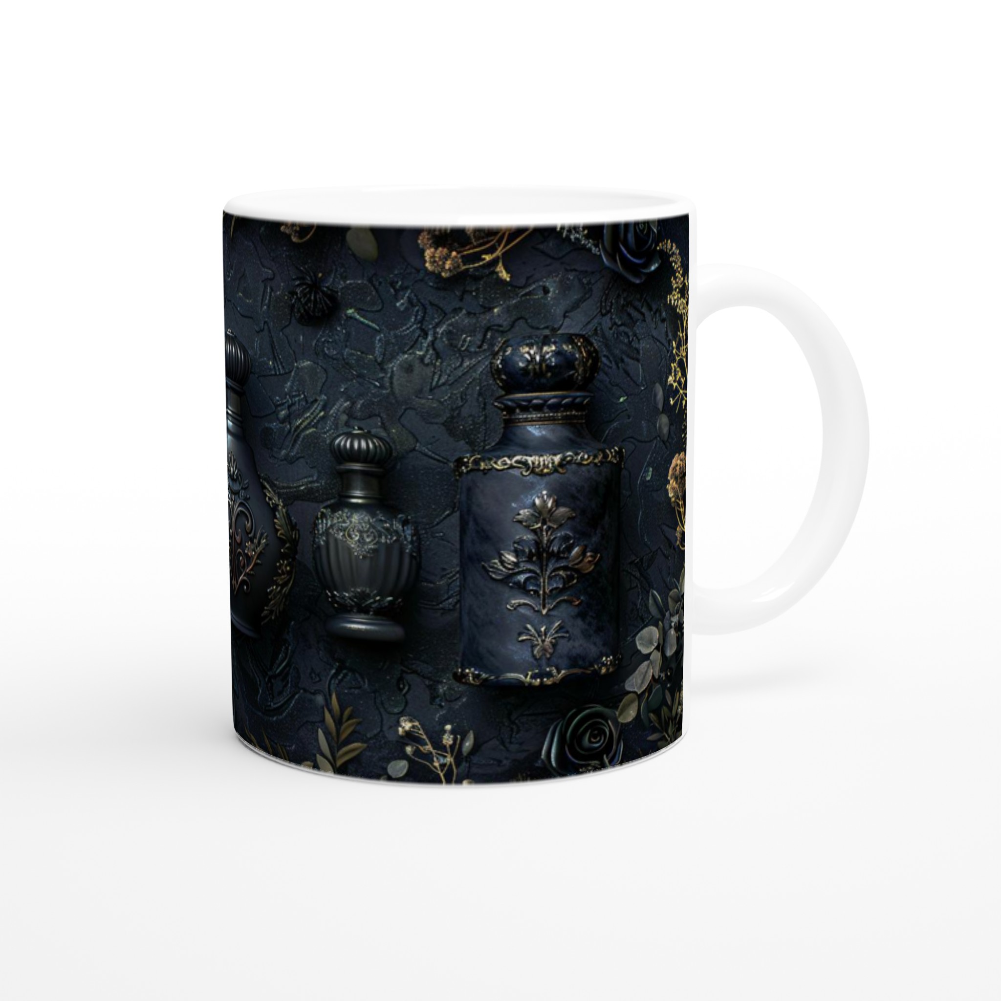 Vit 11oz keramisk mugg med elegant barockinspirerat motiv i flera färger 9 88998916-81a6-4508-9fcb-449214809a90