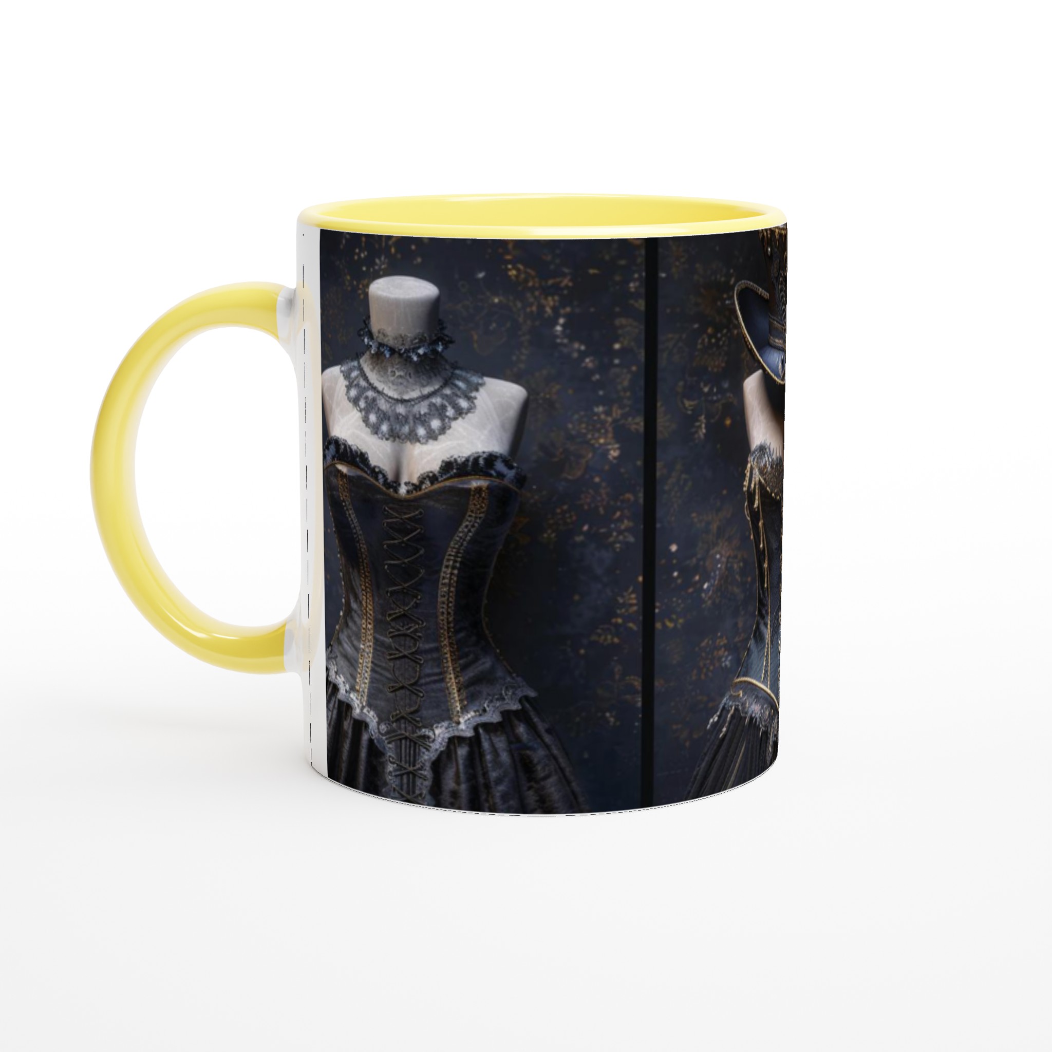 Vit 11oz keramisk mugg med elegant svart och guldig steampunkinspiration – välj bland sju klassiska keramfärger 5 896541f2-fcc9-4679-be3b-f258ffb525c2
