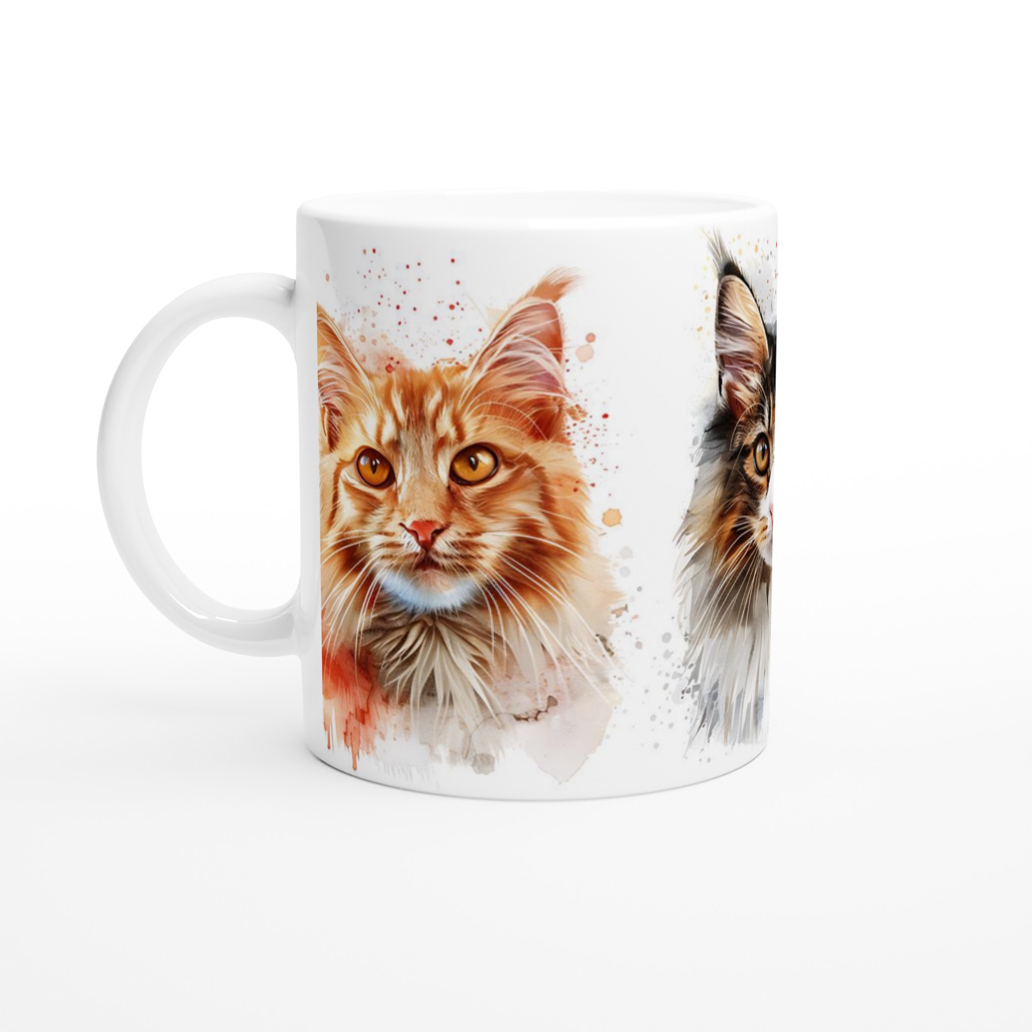 Kattansikten i akvarell – 11 oz keramikmugg i ditt val av sju färger 1 8a6c50b6-f259-4491-805a-ebbe9a86ae66