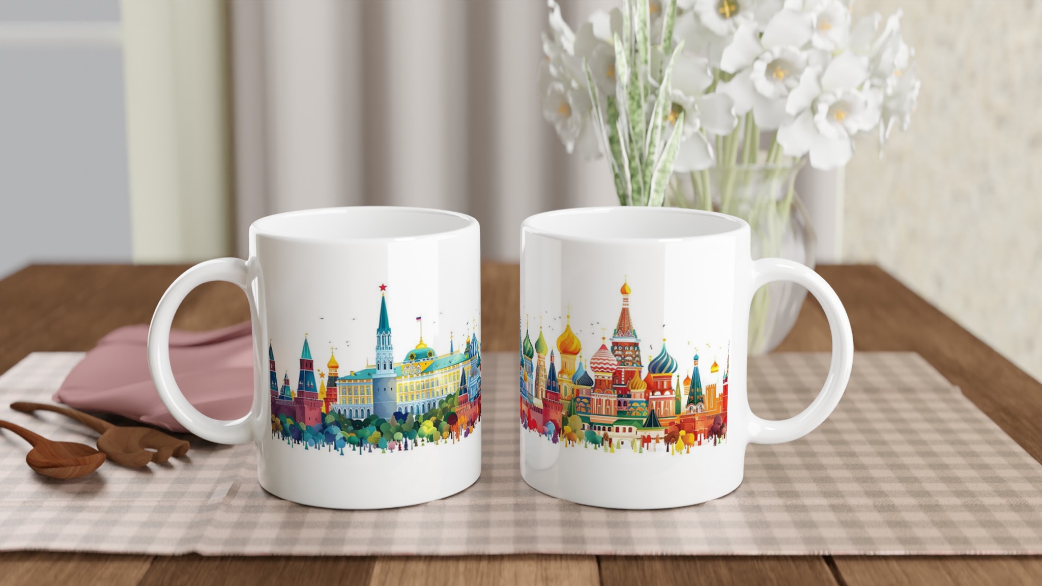 Moscow Skyline Watercolor Mugg - 11oz Keramisk Mugg med Färgstark Arkitektur 10 8aa06ae1-79dd-4572-9898-f4349efb34e2