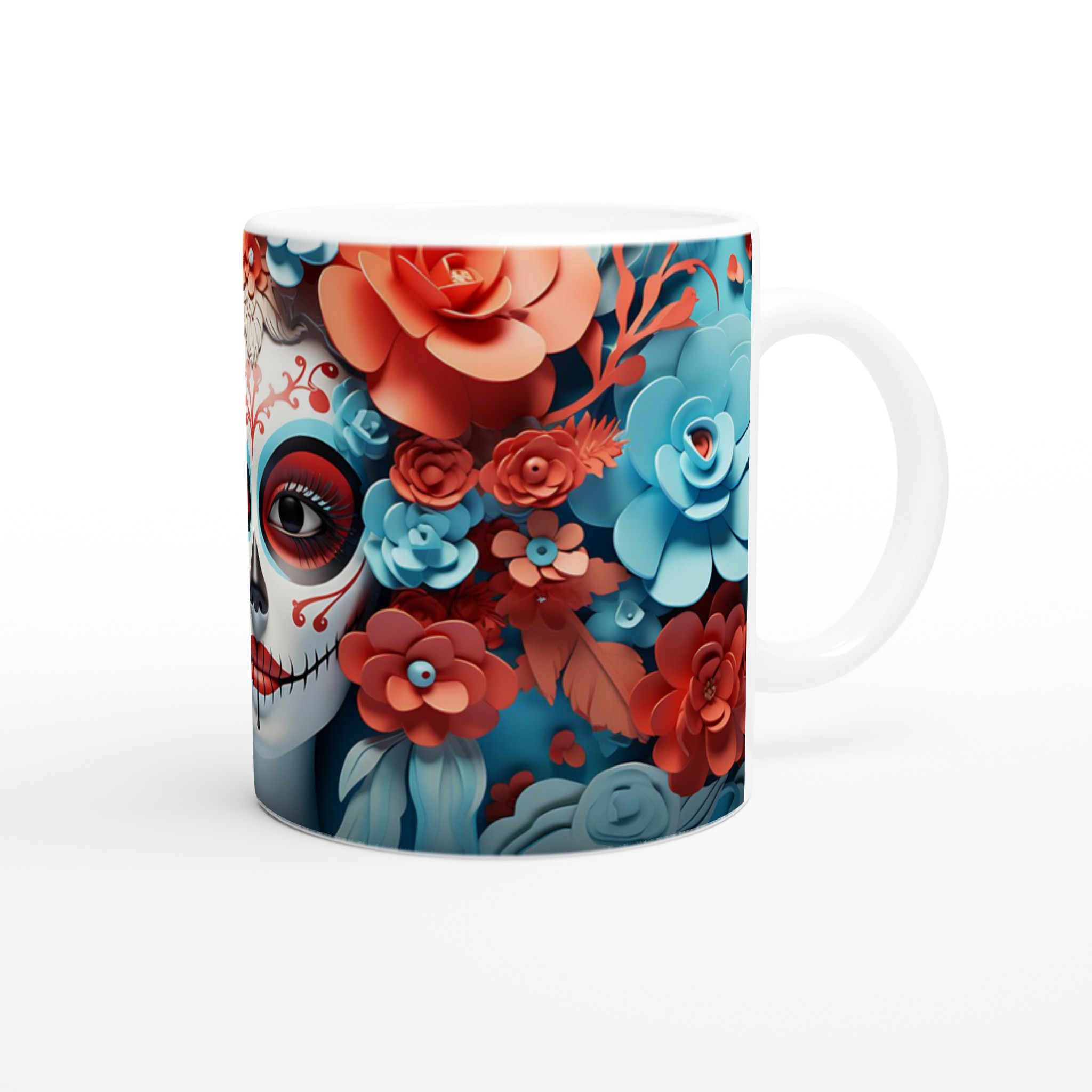 Dia de los Muertos Sugar Skull Mugg - Livlig Design i Blått & Korall, 11oz Keramikmugg för Festliga Stunder 9 8cc839a5-1439-44c3-9910-2a26ba0cdc99