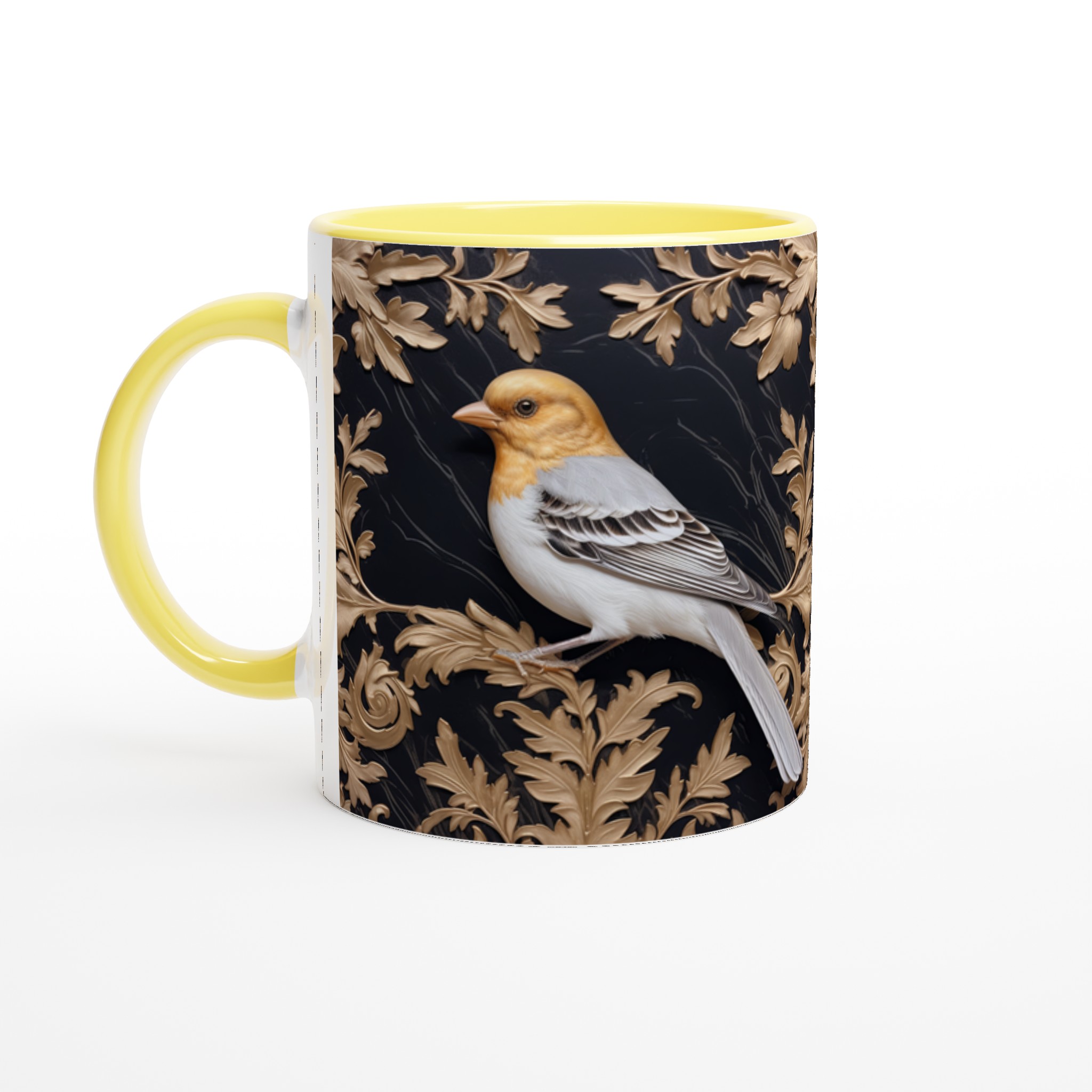 Lyxig Fågelkonst Mugg – 11 oz Keramisk Kaffemugg med Gyllene Bladverk, Välj bland 7 Eleganta Färger 5 8cf00de8-a817-4ef3-bf99-7667f5811355