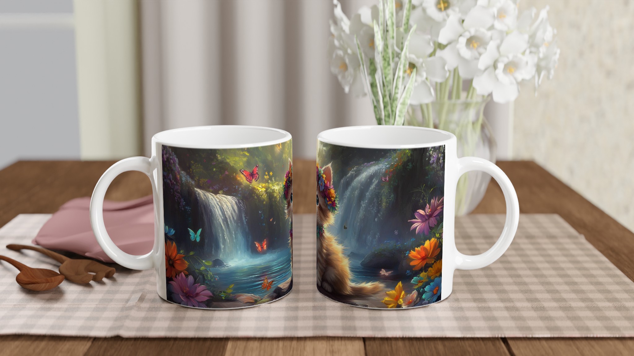 Magical Kitten Fantasy Mugg – 11oz Keramikmugg med Förtrollande Vattenfall & Blommor 10 8d80c80d-0a61-4f4c-bd5a-b4b6a6ffc1c2