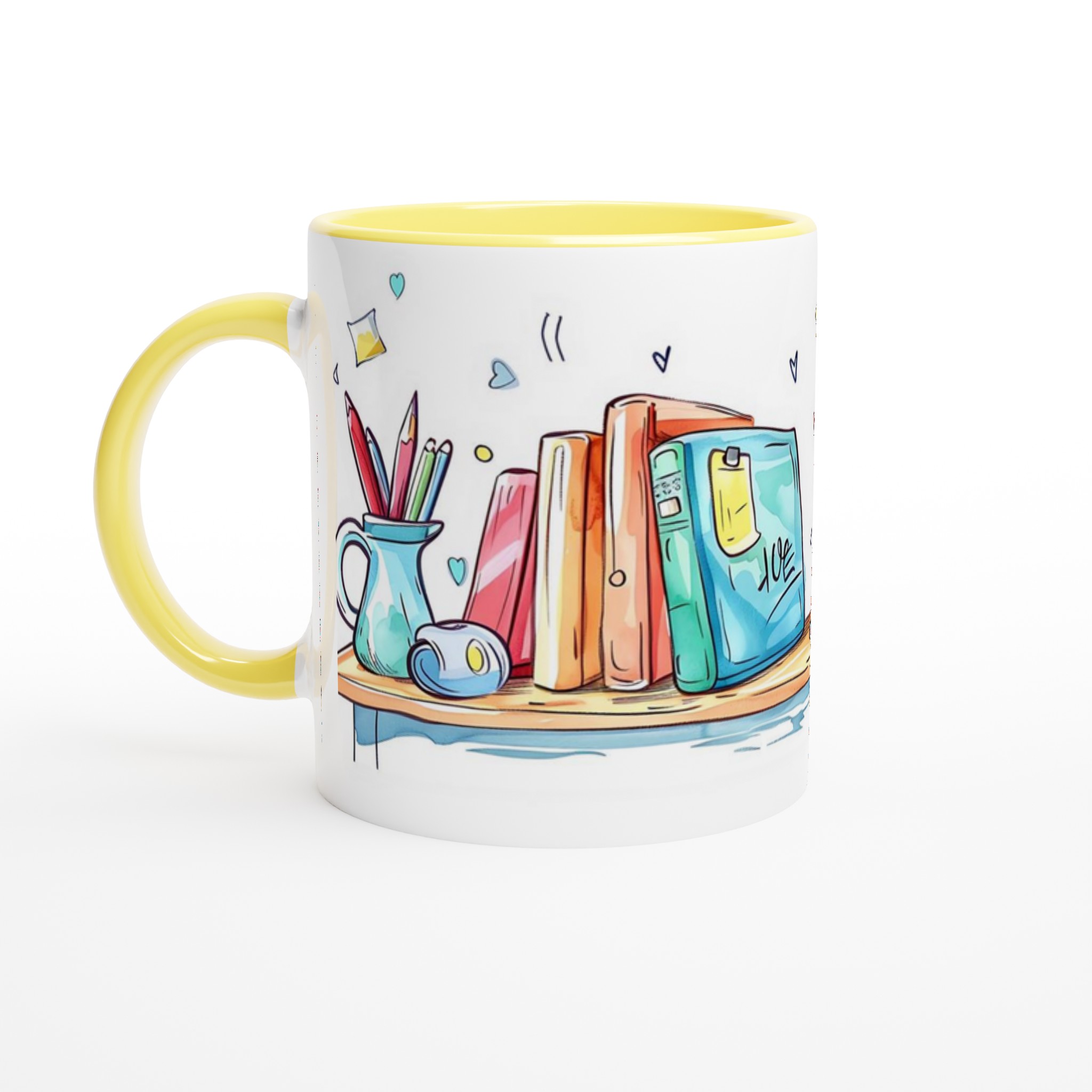 Kreativ Studiehörna – Vit 11oz Keramisk Mugg för Konstnärer & Bokälskare i Lekfulla Färger 5 8dc6d7df-2565-4c1b-9000-5f4a238ae93b