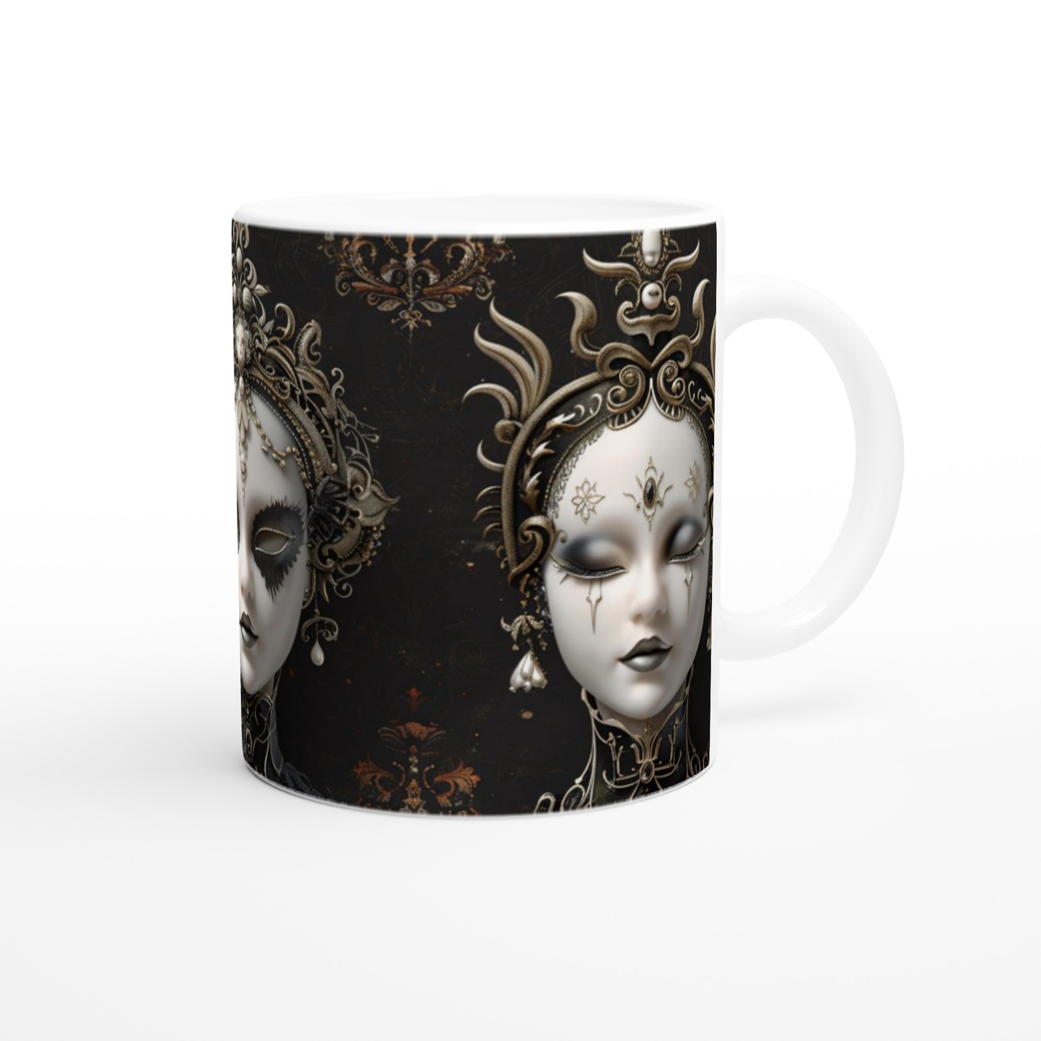 Vit 11oz keramisk mugg med gotiskt maskmotiv – välj din favoritfärg för en dramatisk stil 9 8dd8d753-9b3c-431f-a24d-24848281dc58