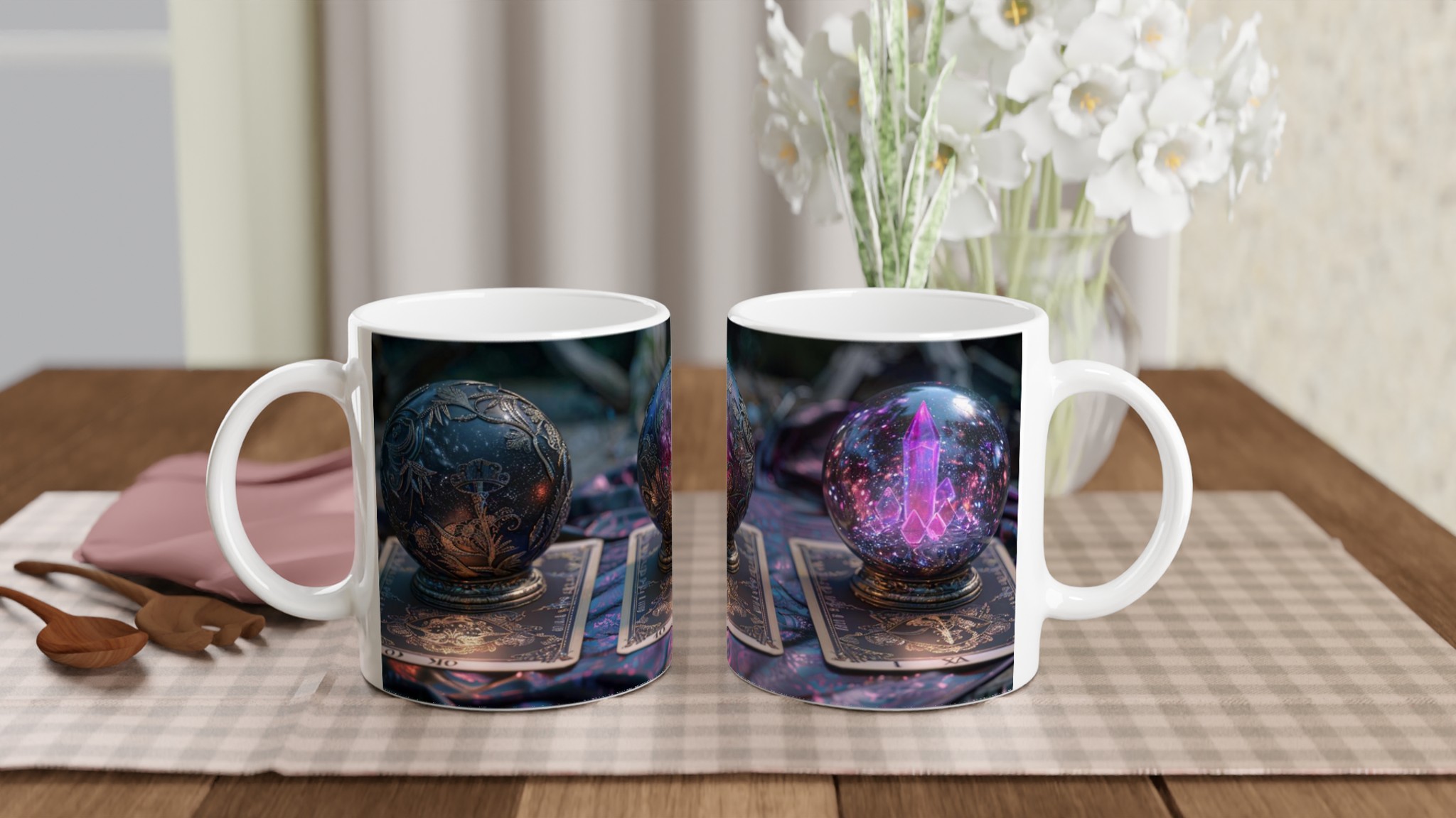 Mystisk Kristallkula Keramikmugg - Kosmisk Design med Tarotinspirerade Detaljer 10 8de78a98-9caa-433e-95cd-b27756998915