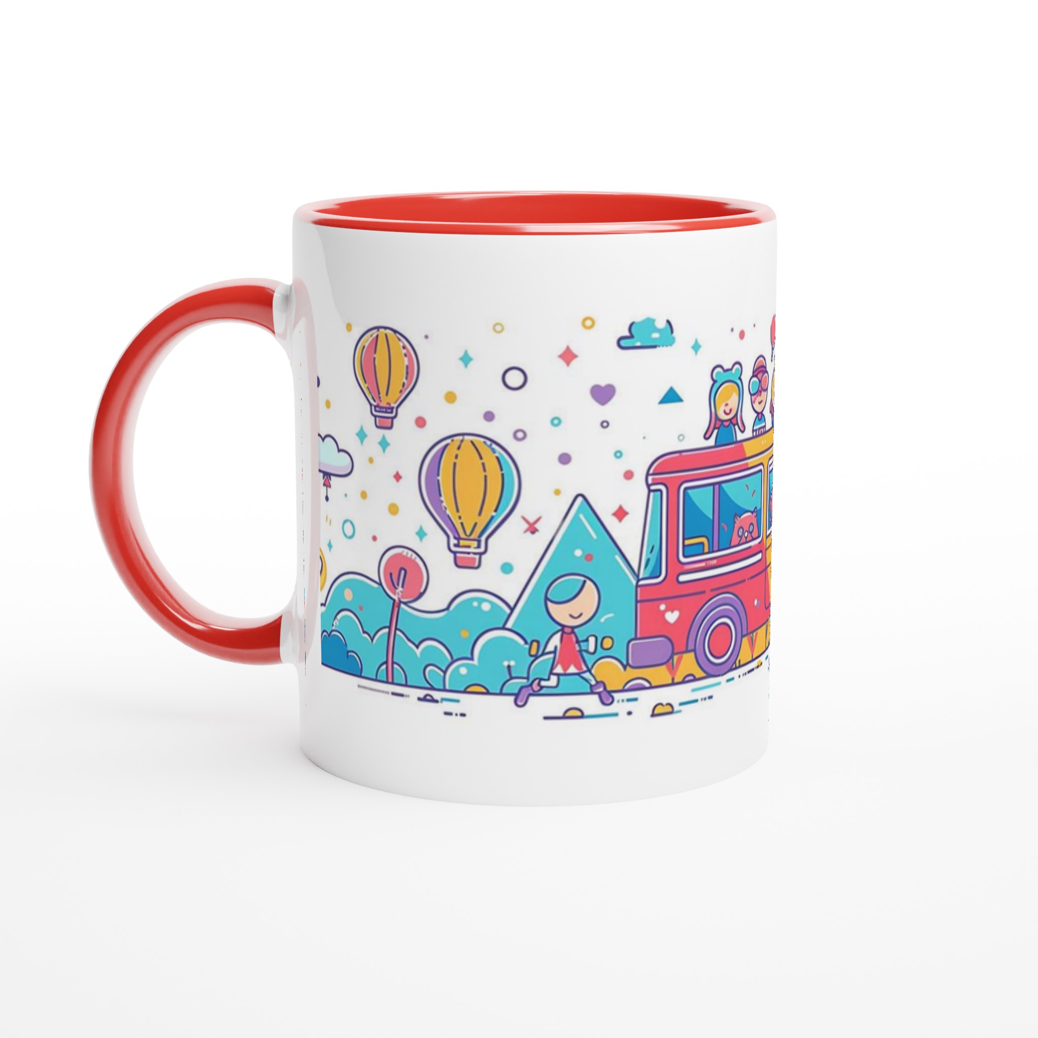 Äventyrsmugg: Lekfulla figurer & ballonger i pastellfärger – 11 oz keramikmugg för kaffe och te 2 8e45e005-3c3c-4739-8ab0-dc6a7d59e280