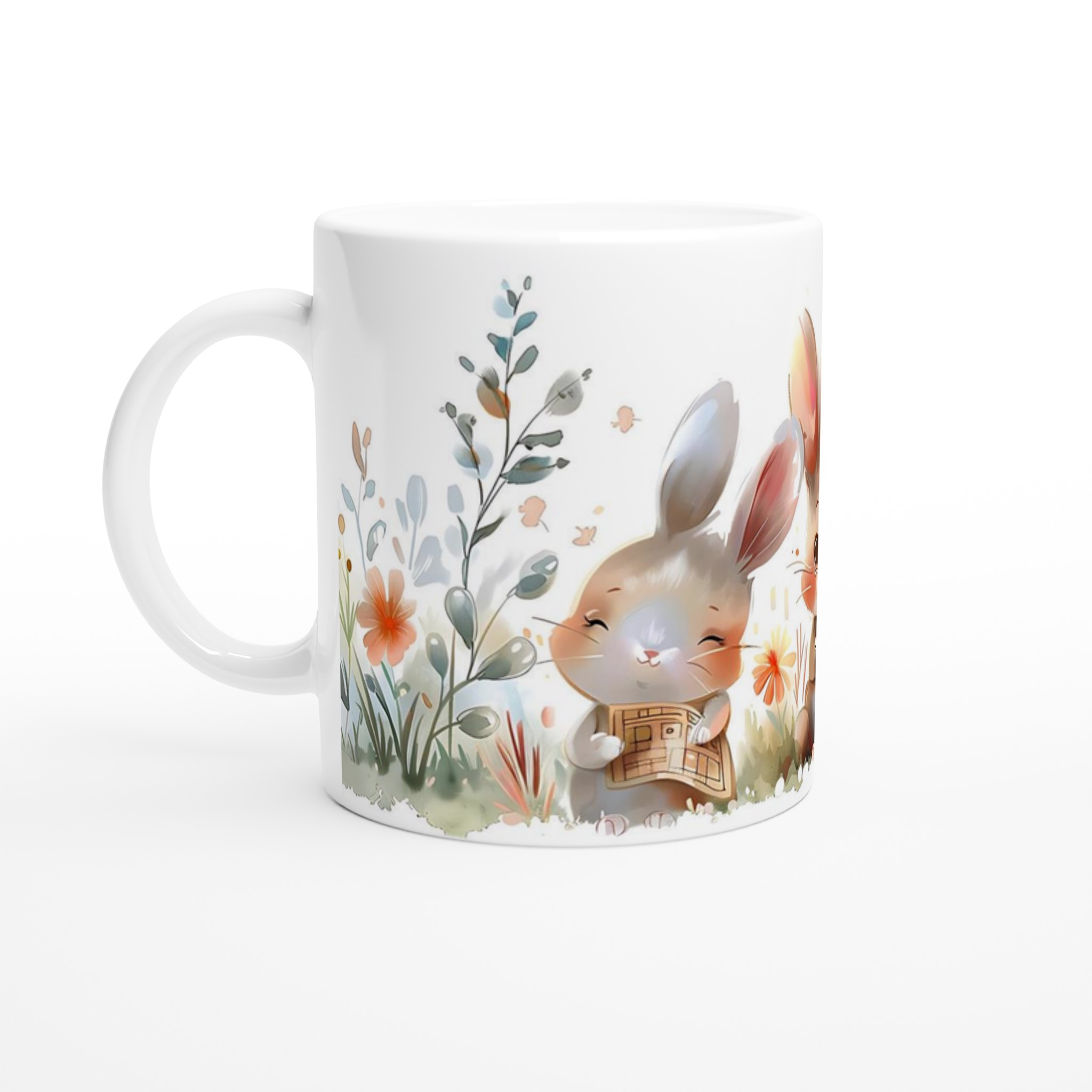 Söta kaniner i blomsteräng – 11oz keramisk mugg för barn och djurälskare i flera färger 1 8e7aa0b4-faab-4ae8-87c3-589936915760