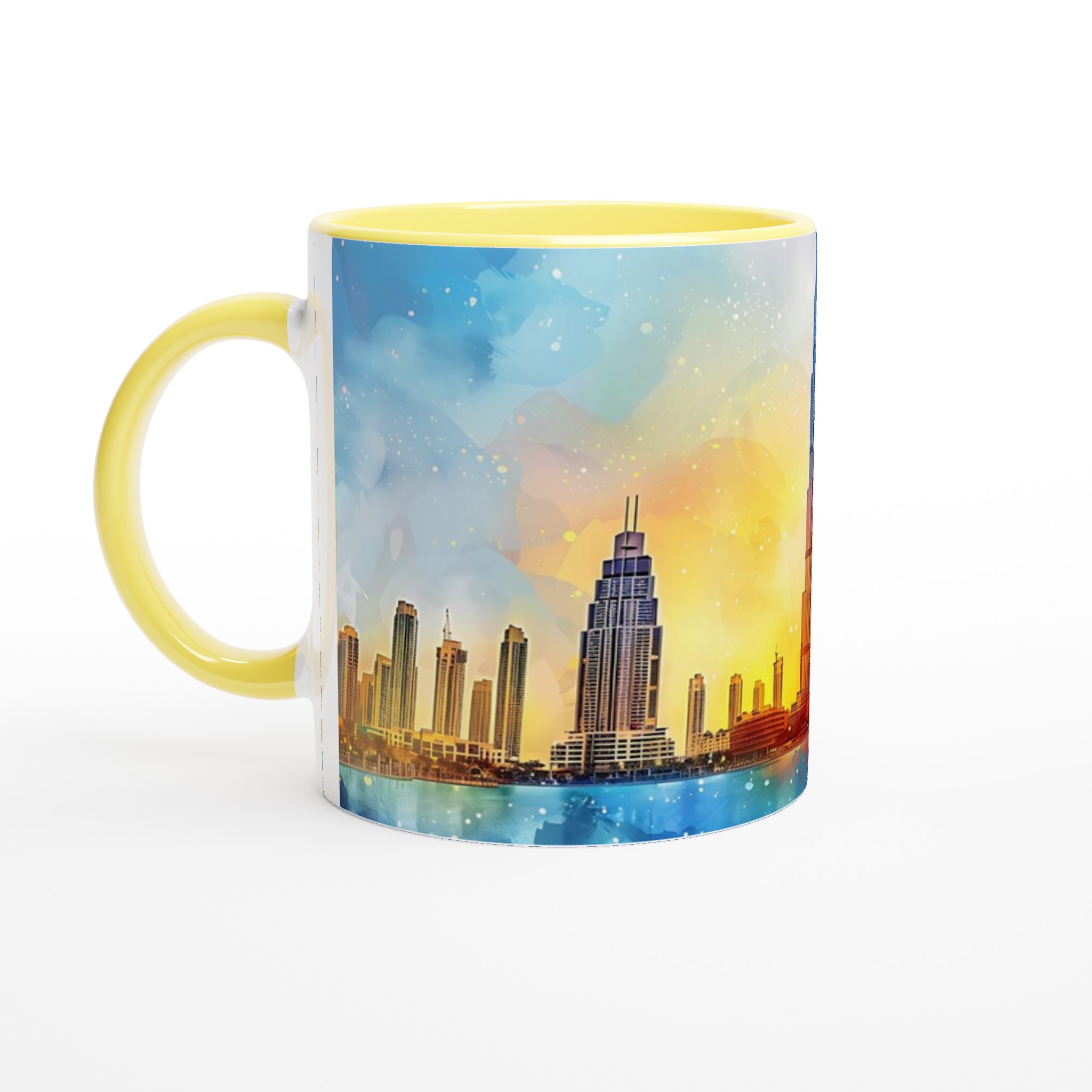 Dubai Skyline Watercolor Mugg – Färgstark Keramikmugg 11oz 5 8f379a58-d94d-4716-8dbc-474a64270e3f