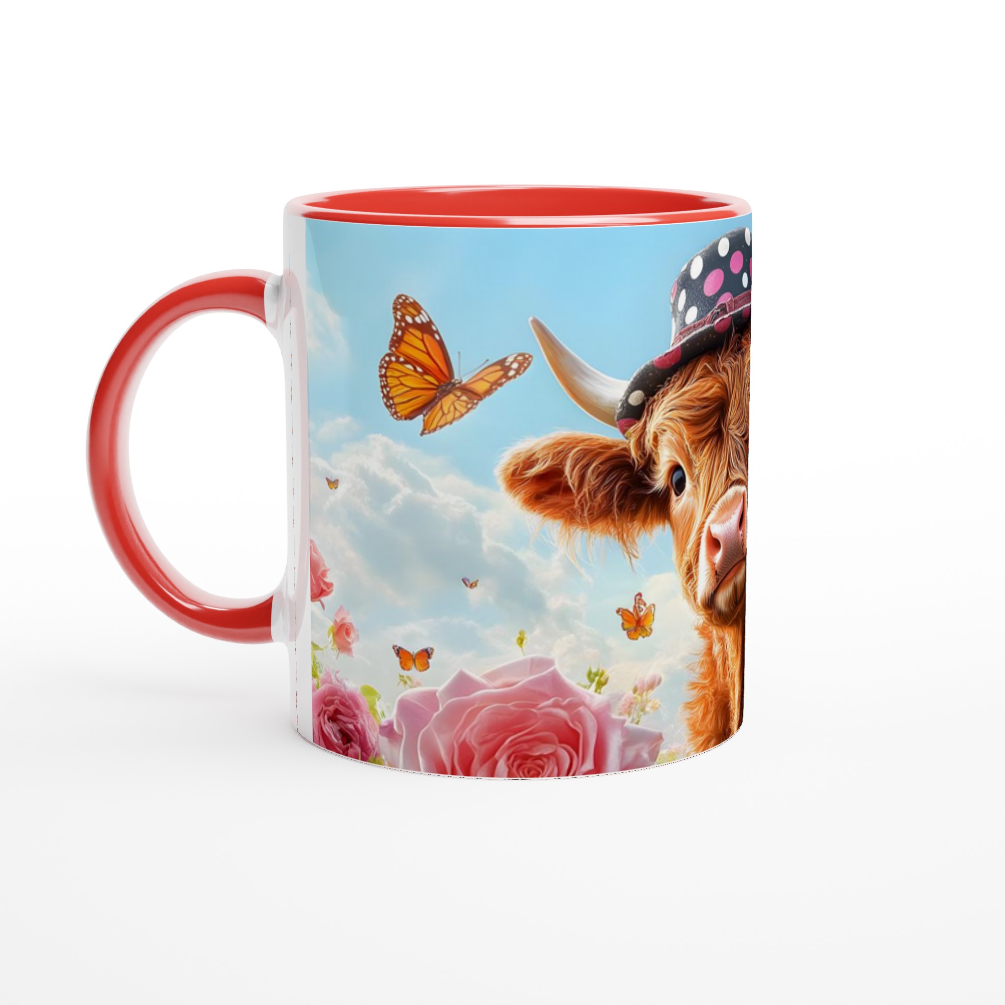 Charmig Highland Ko Mugg - Söt Djurdesign med Rosa Rosor och Fjärilar, i Ditt Val av Keramiska Färger 2 9186556a-35cb-498c-8a9c-5239da4caa57