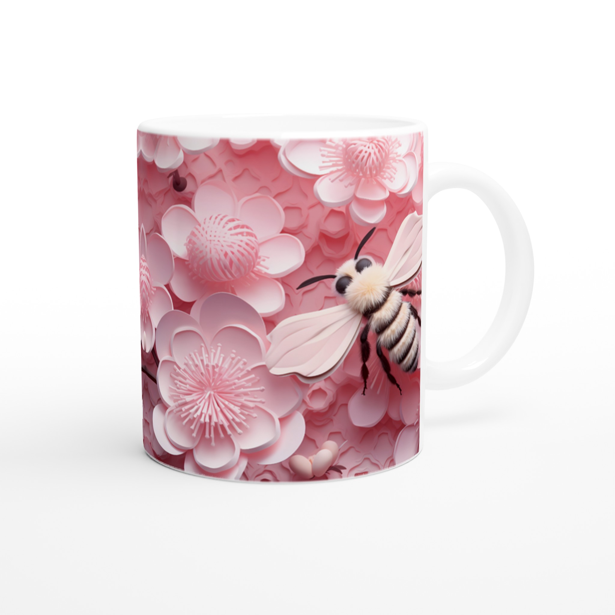 "Pink Blossom Bee" Keramisk Mugg – Drömlikt Motiv i Pastell, Välj Din Favoritfärg! 10 91d17952-0420-4c13-b3ba-2b79f3110b60