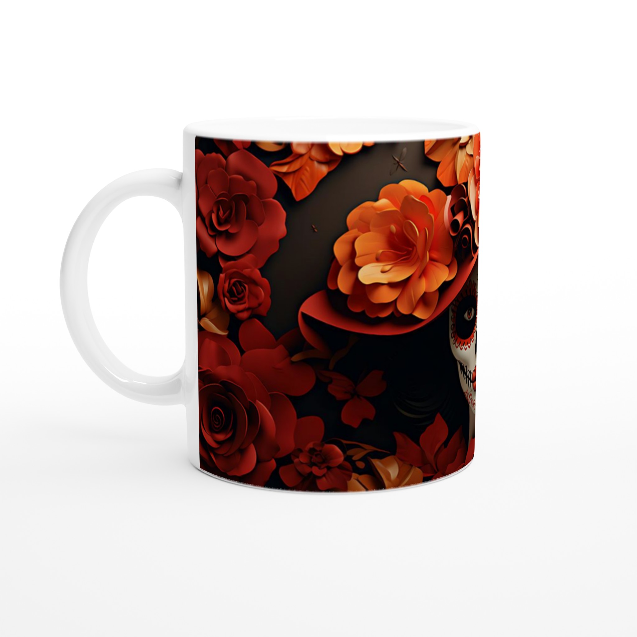 Fiesta Floral Keramikmugg - Skallmönster med Röda & Orangea Blommor, 11oz – Välj bland 7 Färgstarka Muggar! 1 9397b0d6-2add-484f-ae95-0b866eea6d31
