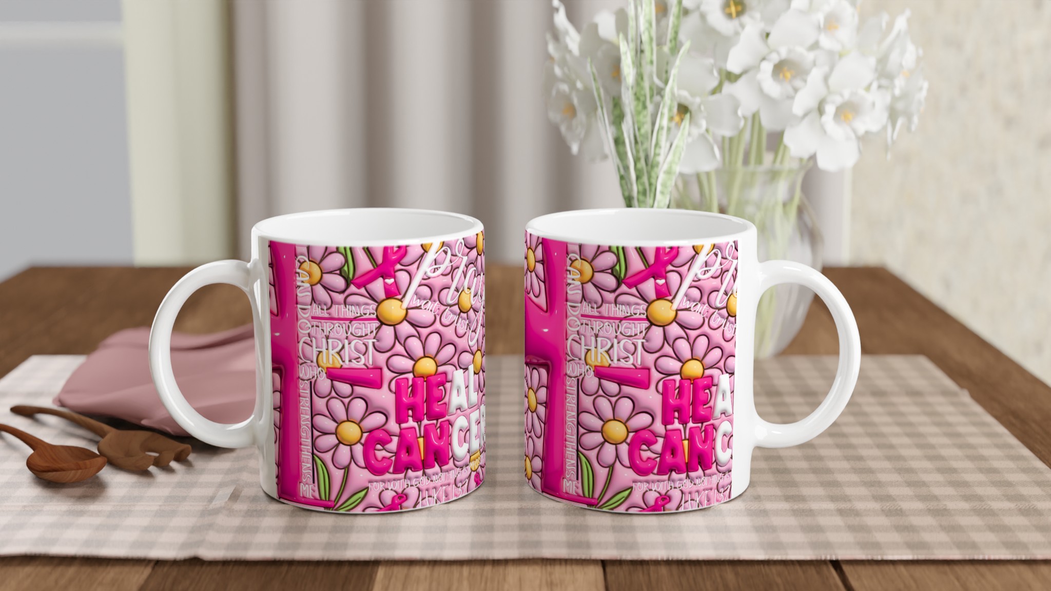 Stärkande Rosa Bandet Mugg: 'Heal Cancer' med Tro och Blomsterdesign – Välj Din Färg! 10 9438f806-acee-4b6b-ad97-eeb6522b2a0e