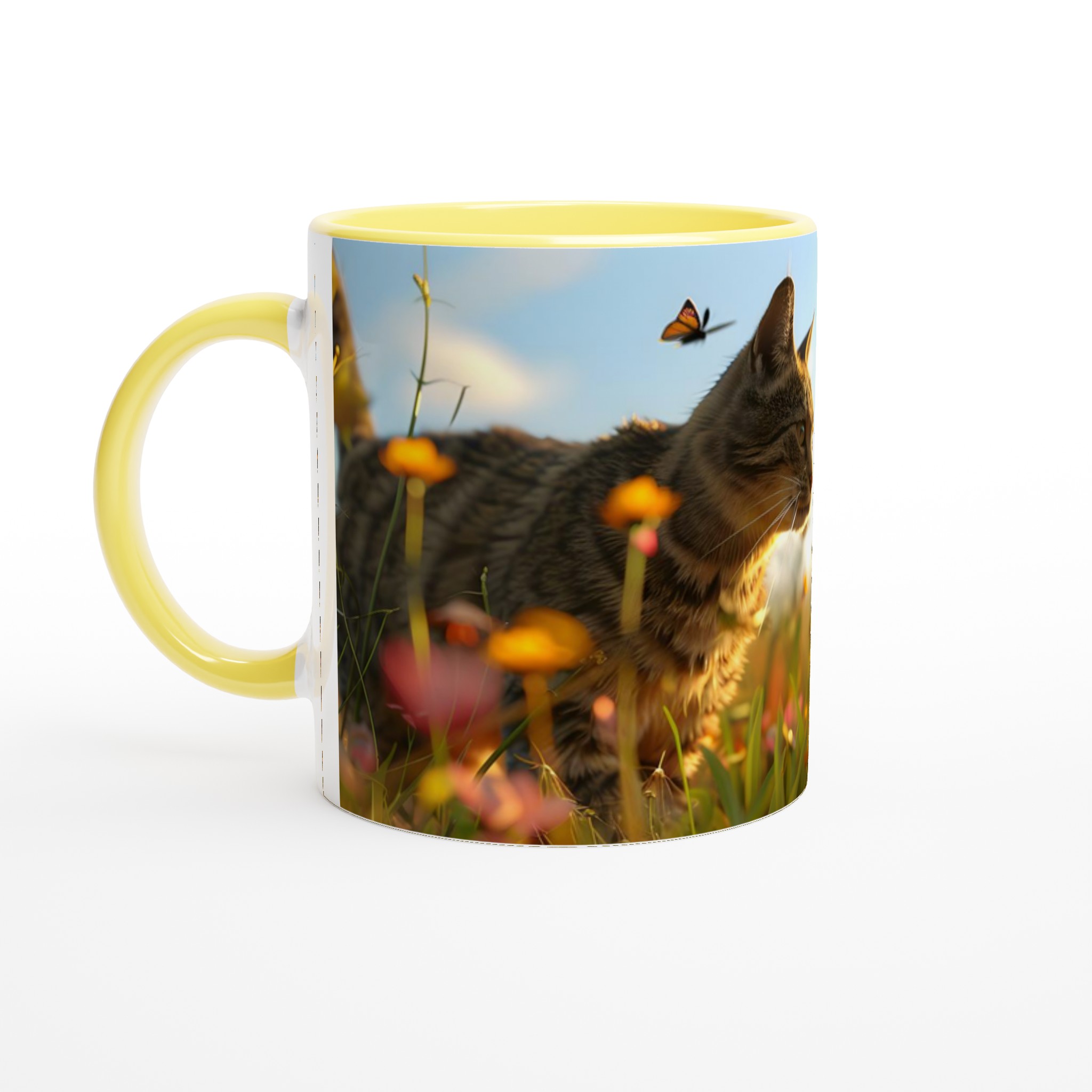 Katt bland sommarblomster – Vit 11oz keramikmugg i ditt val av sju livfulla färger 5 94ee003e-9374-4ce3-8765-bd6553a61495