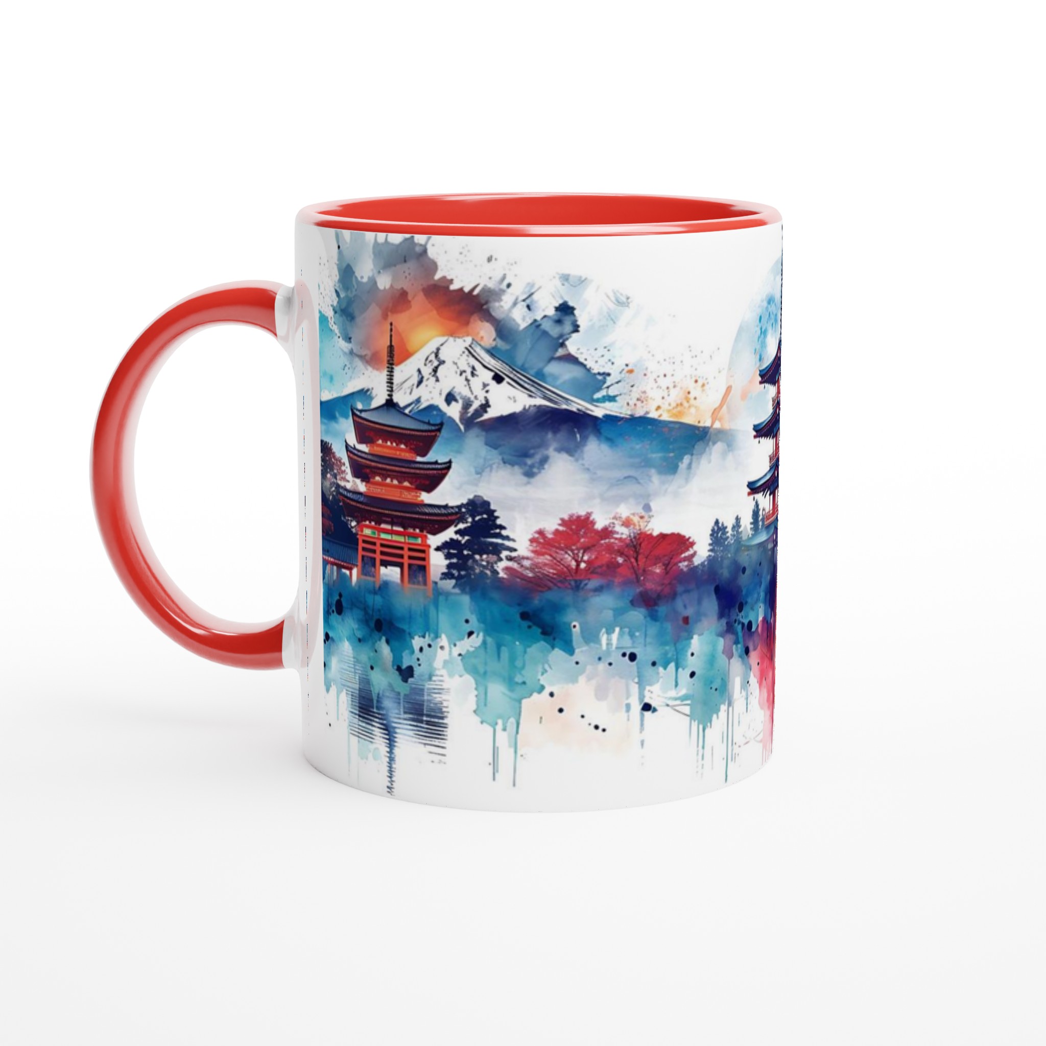 Japansk Akvarell Konst Mugg - Livfull Pagoda & Berg Design 11oz Keramisk Mugg 2 955351b0-5da0-4e9e-b888-522215a1b3c7