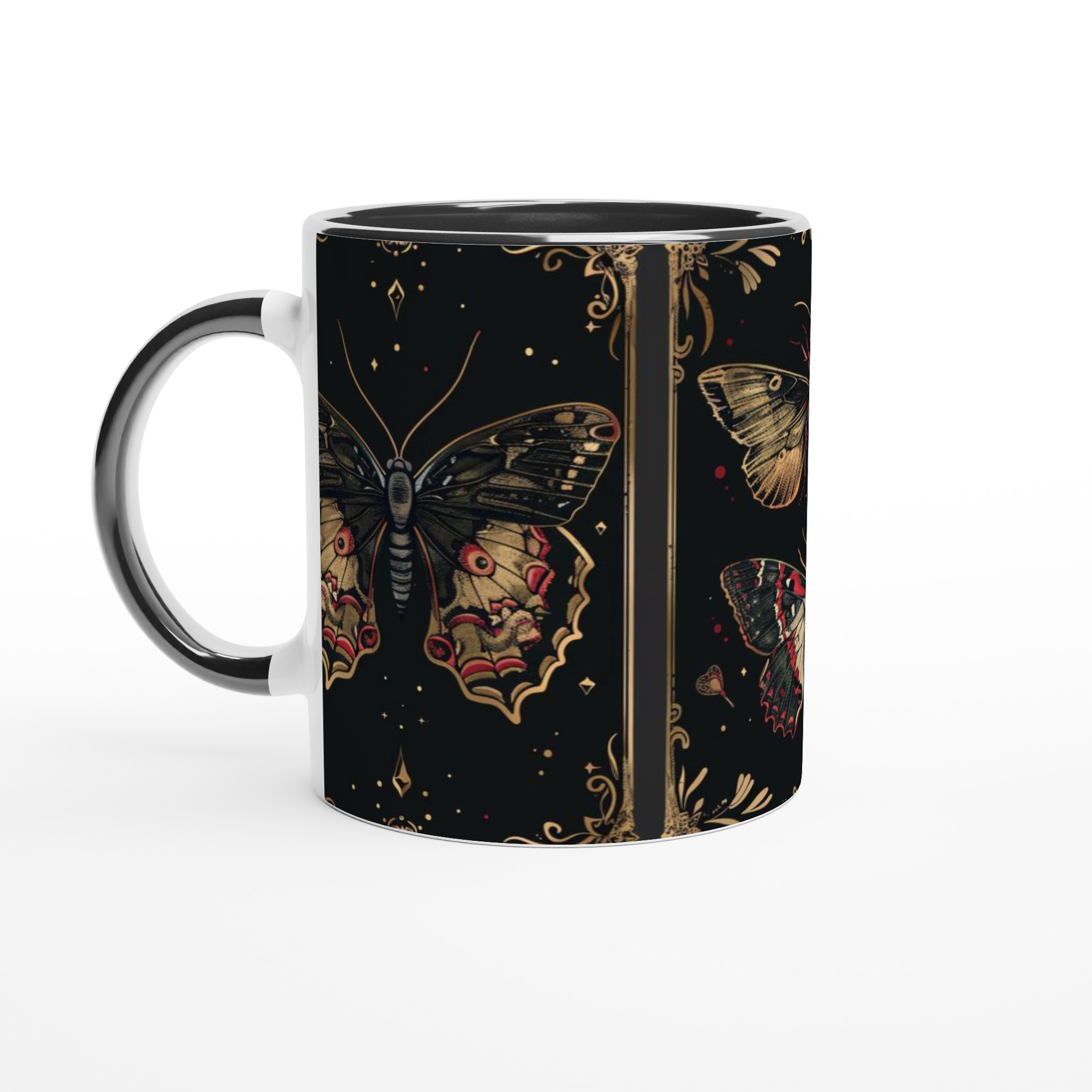 Mystiska Nattfjärilar Keramikmugg – Elegant Guld & Röd Design för Kaffe- och Teälskare, Välj Färg! 7 95dbede8-2773-418c-ae50-8d12e0b35d74