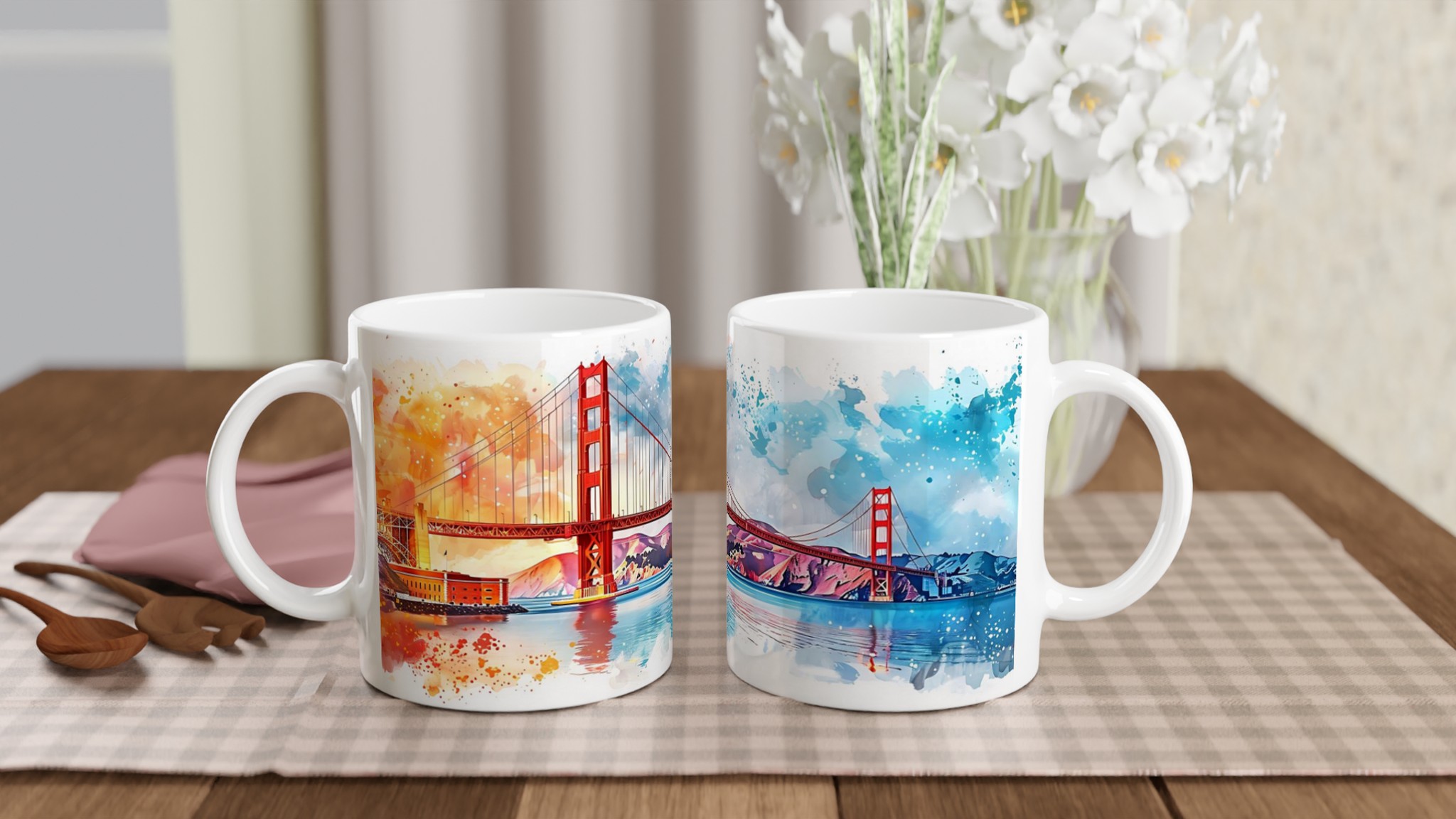 Golden Gate Bridge Akvarellmugg – Konstnärlig 11oz Keramisk Mugg i Väljbar Färg 10 964164cf-cbfa-4681-adee-215c45572244