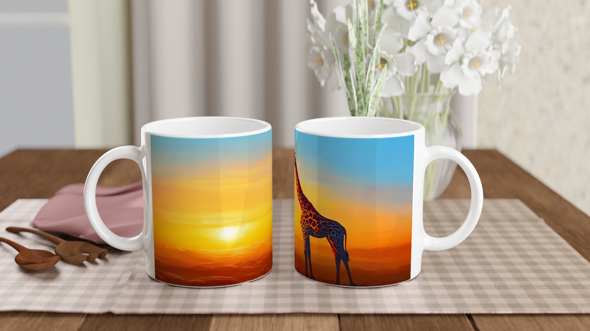 Giraff Silhouette Kaffemugg – Fängslande Solnedgång, 11oz Keramisk Mugg i Valfri Färg 10 96f90223-c860-483f-b90f-163b30541dd4