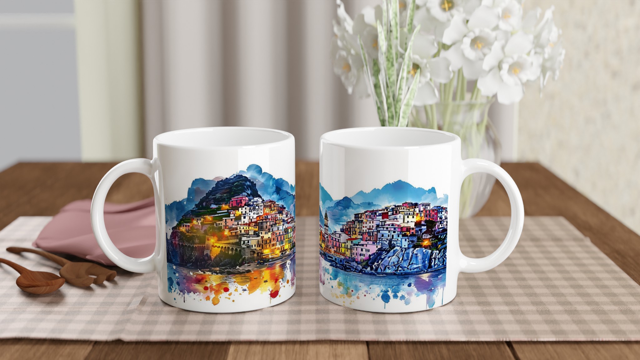 Italiensk Kustby Akvarell Mugg - Färgstark Keramikmugg, 11oz 10 97d67785-f79f-4966-b270-a70bbbd7b233