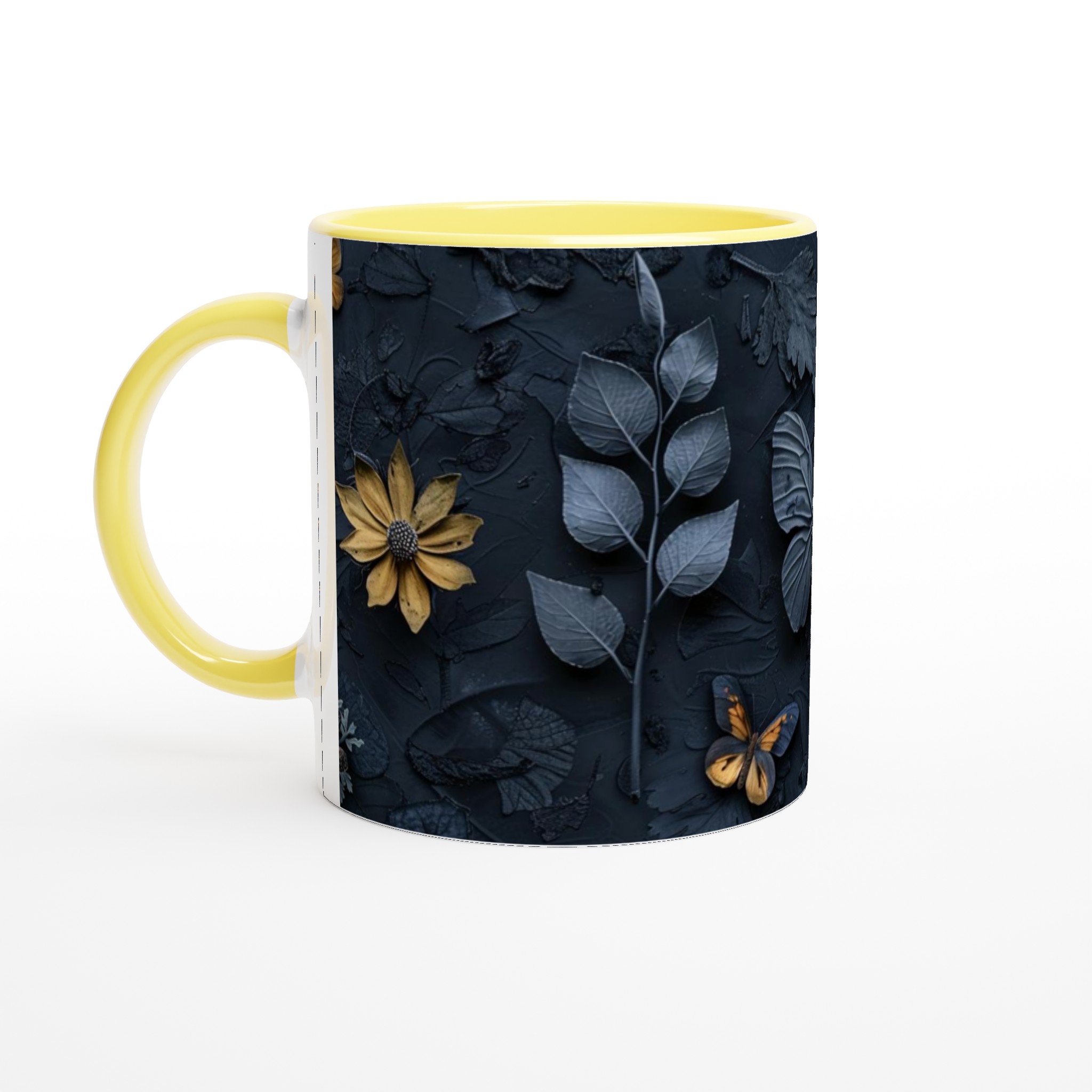 Elegant Vit 11oz Keramisk Mugg med Stilfull Mörk Blå & Gyllene Naturdesign – Finns i Flera Färger 5 98810f5b-28fa-433b-a81b-32ca1ff8c237