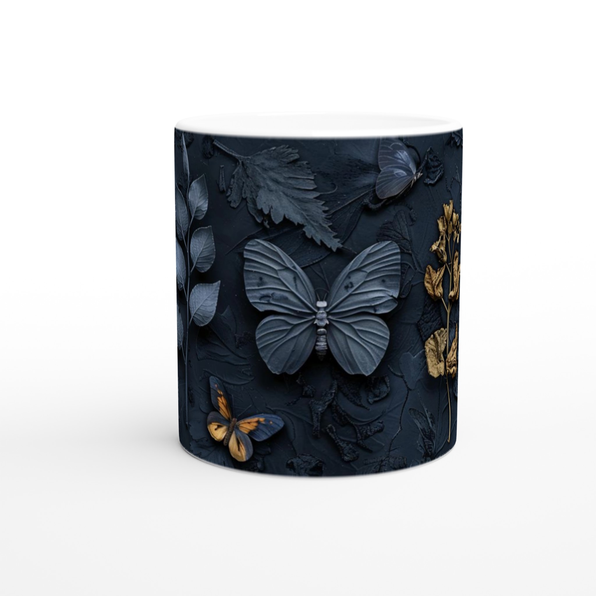 Elegant Vit 11oz Keramisk Mugg med Stilfull Mörk Blå & Gyllene Naturdesign – Finns i Flera Färger 8 98ab0aa0-ccdb-494c-86b7-115ccf9f3758