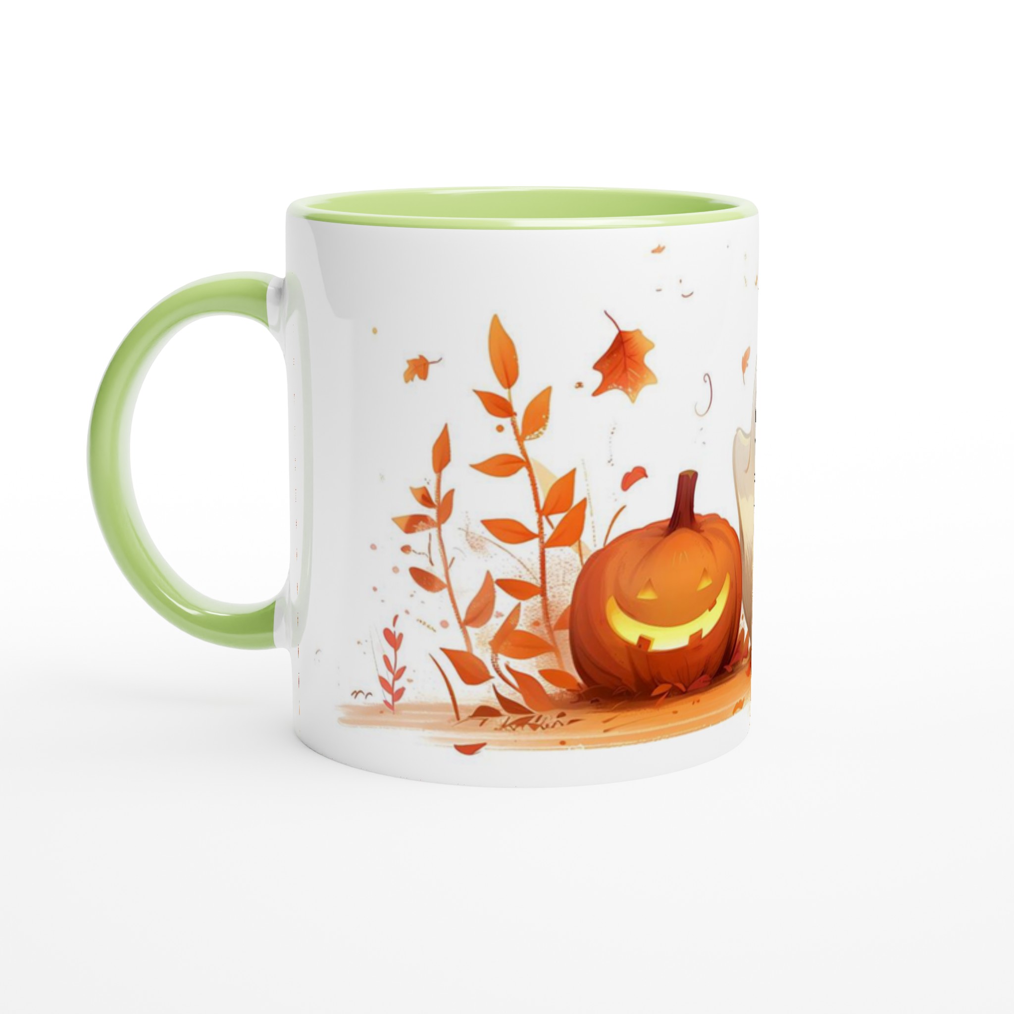 Busig Halloween Mugg - Söt Spöke & Pumpa i Höstfärger | 11oz Keramisk Kaffemugg 3 98c4585d-e103-45c1-a467-1c25e5352ad3