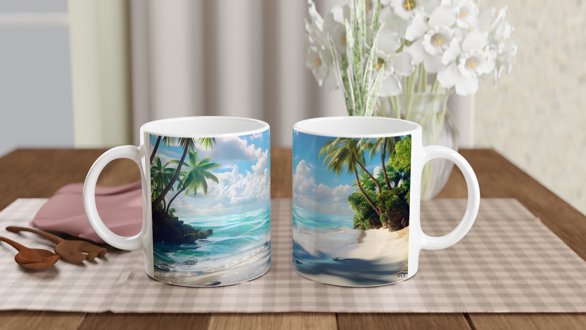 Tropisk Strand Mugg - 11oz Keramisk Mugg med Palmträd och Blått Hav 10 9931c82f-d6dc-4c4e-a80d-0faddd28d37c