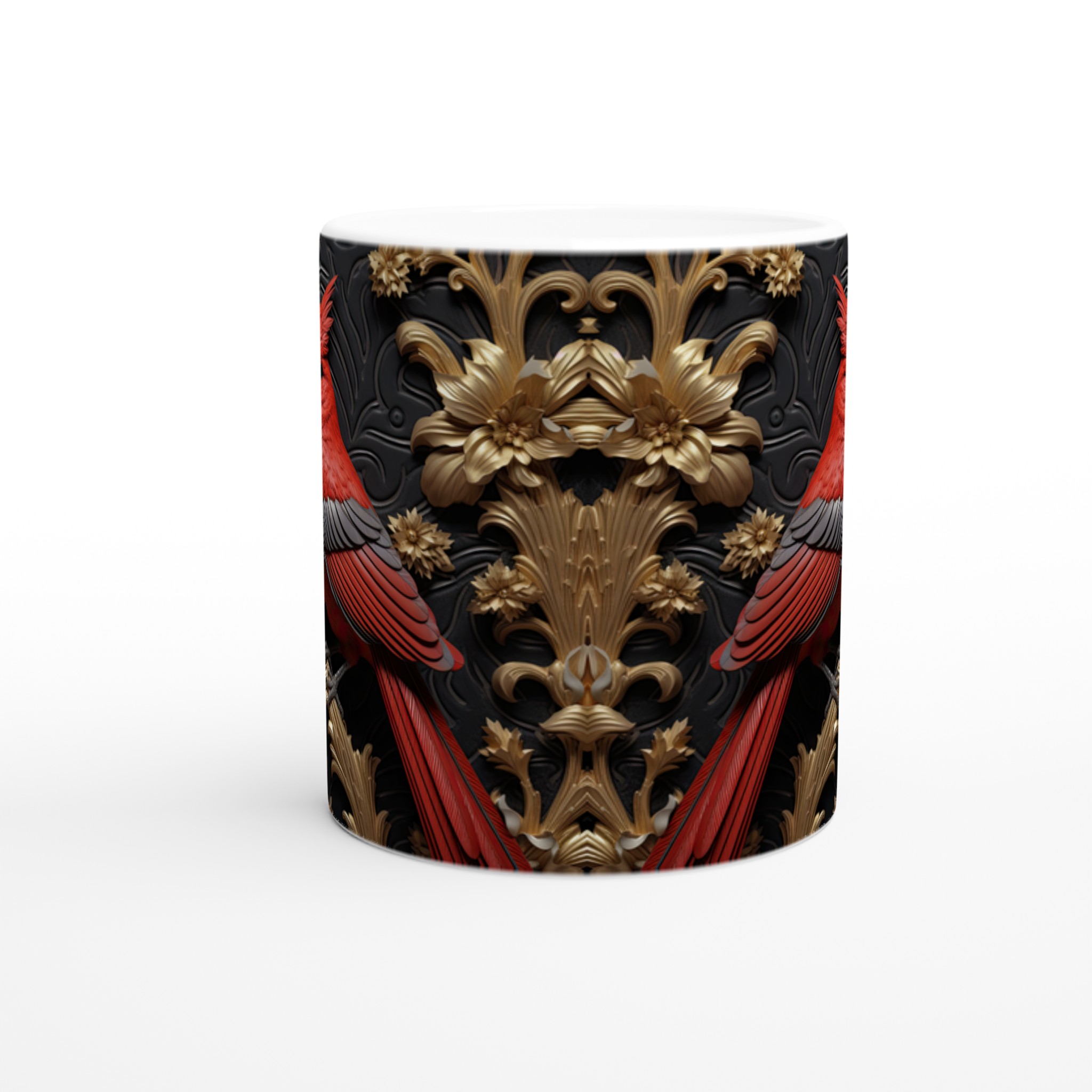Elegant 11oz Ceramic Mug with Regal Red Cardinal & Gold Flourish Design 8 99a9cc51-dc02-45a9-9f1d-d733c8204f4d