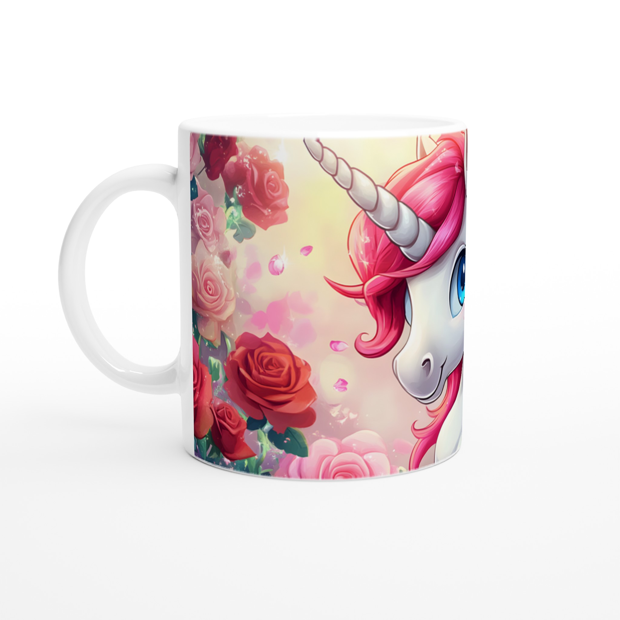 Magisk Enhörningsmugg - 11oz Keramisk Mugg med Rosa Hår och Blommor i Sju Färger 1 99dcb5c9-2136-403e-ae1e-9cd162afd397