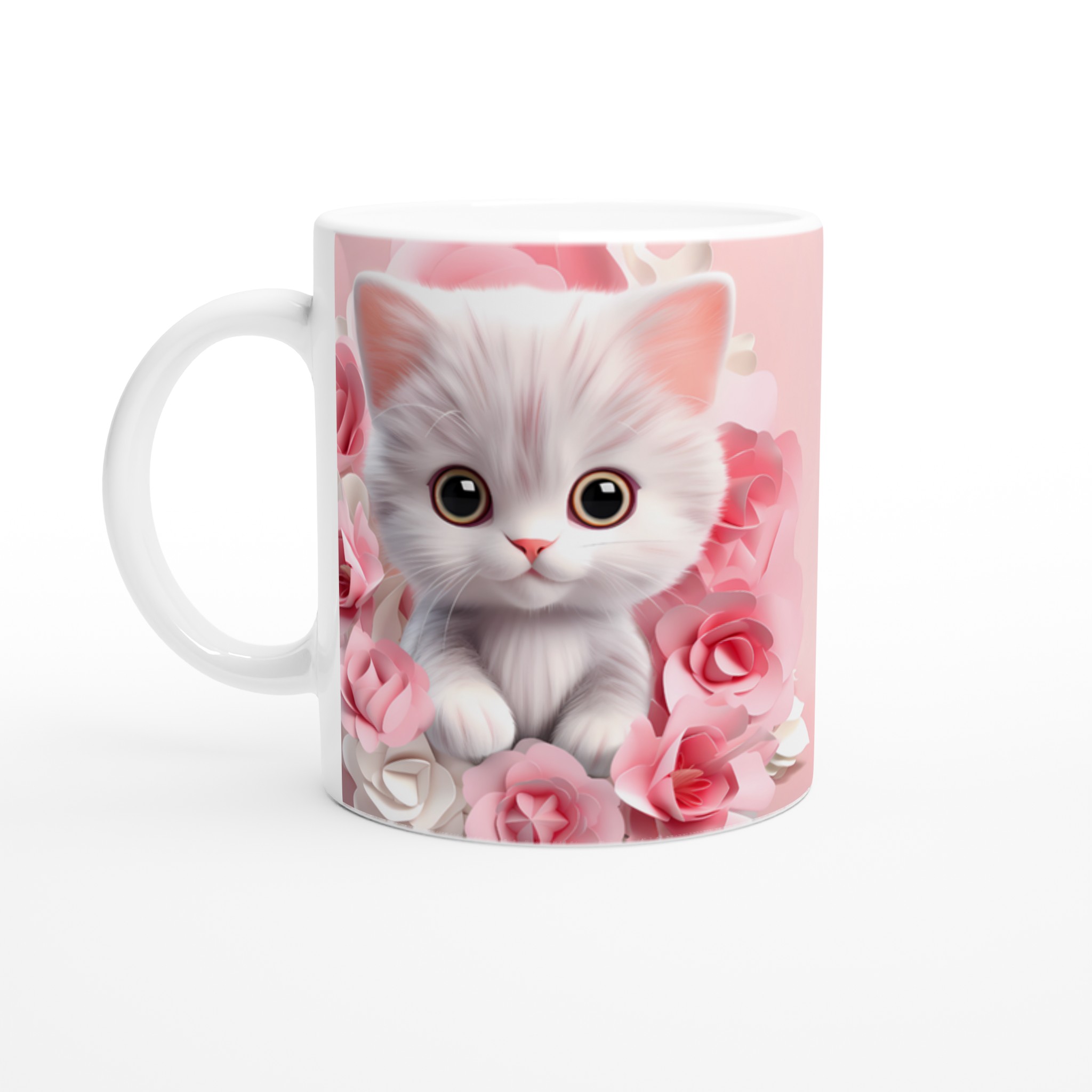 Söt kattunge & rosblommor 11oz Keramisk Mugg – Välj din färg 1 9a1e658f-6609-4e85-be49-c193601df533