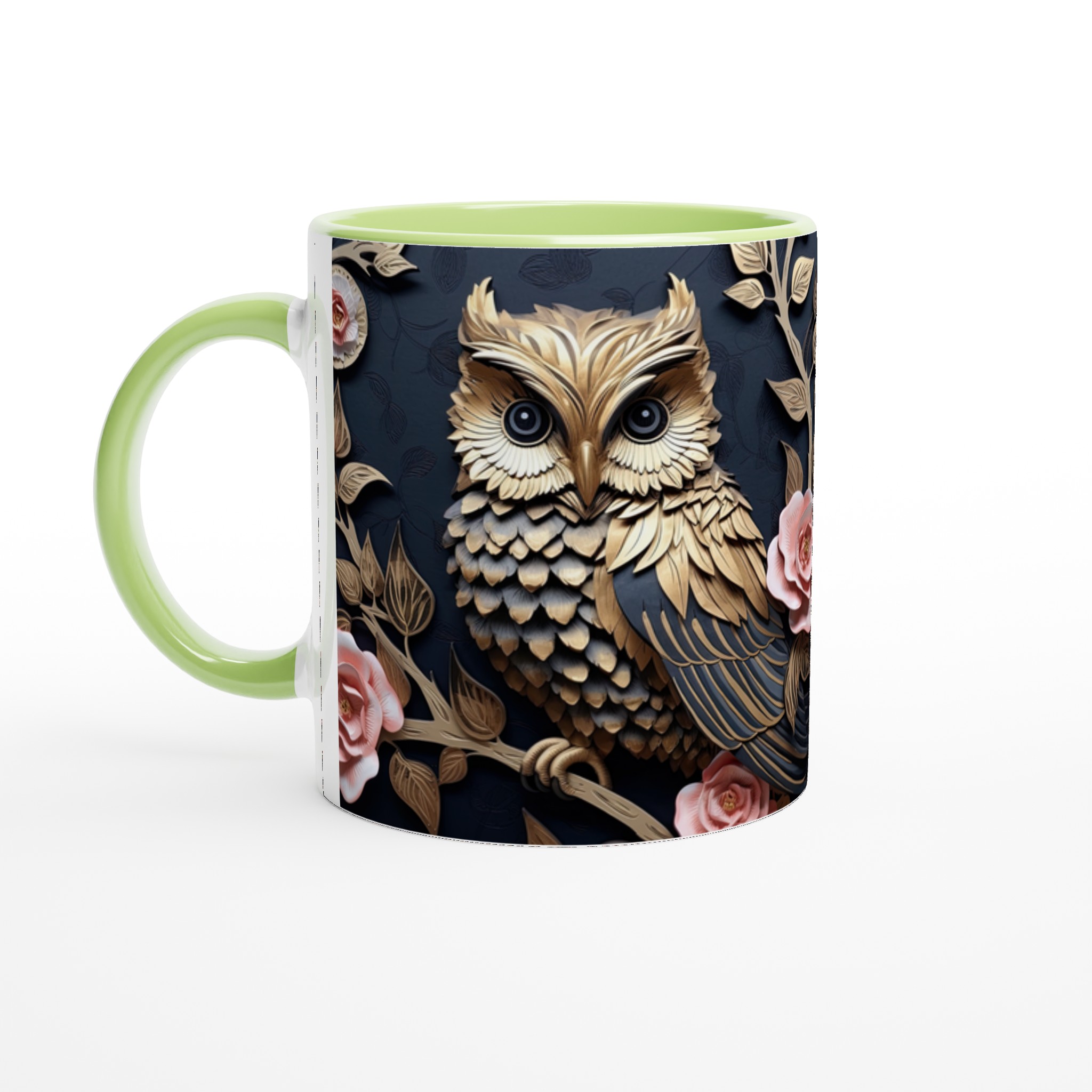 Vit 11oz keramisk mugg med elegant ugglemotiv och rosa blomsterdetaljer – välj din färg 3 9a372d9e-5788-44a6-b0fa-c86d0ff33194