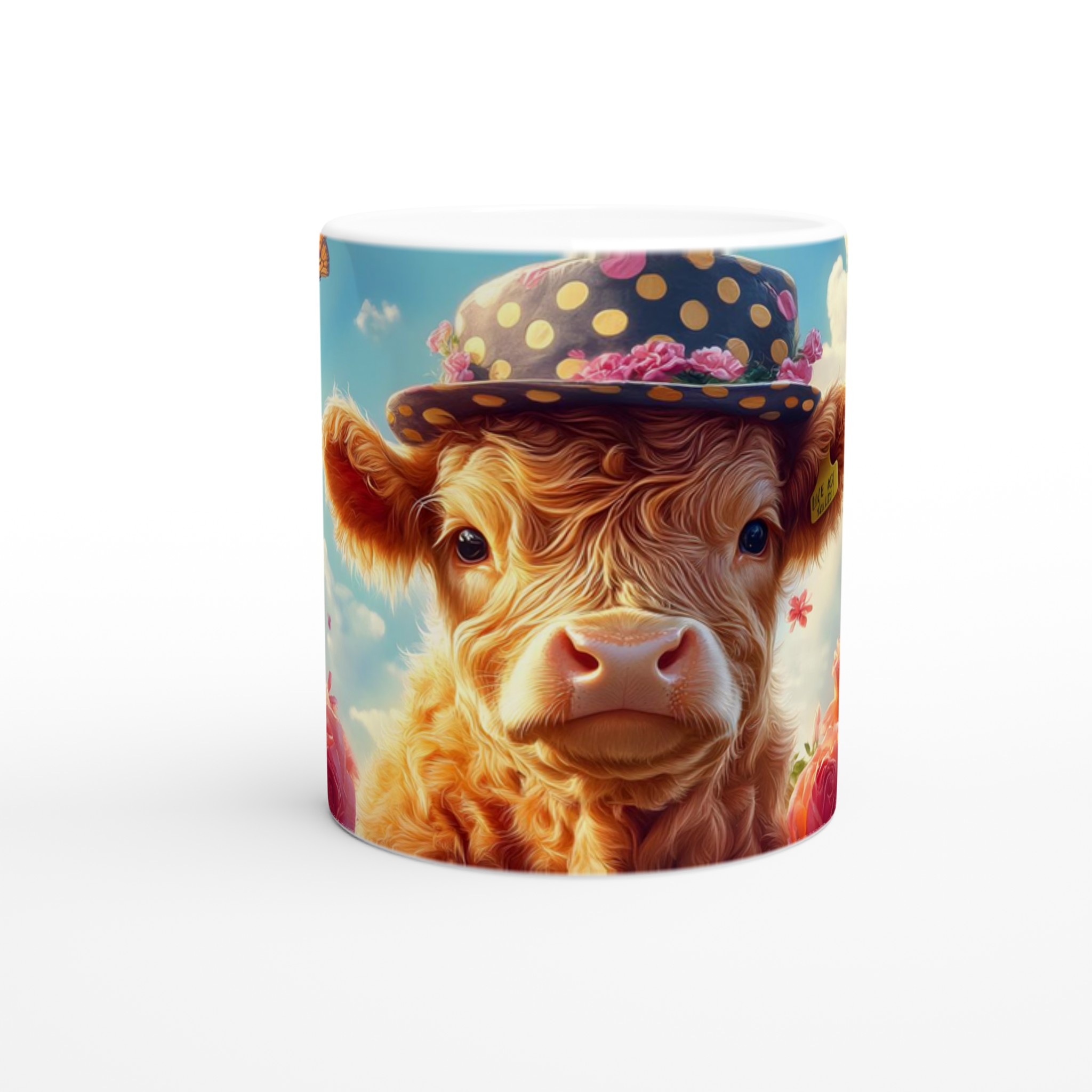 Chic Kalvmugg: Söt Ko med Hatt & Rosor – 11 oz Keramisk Kaffemugg i Valfri Färg 8 9a946264-1247-4d78-a04f-819af8c075f3