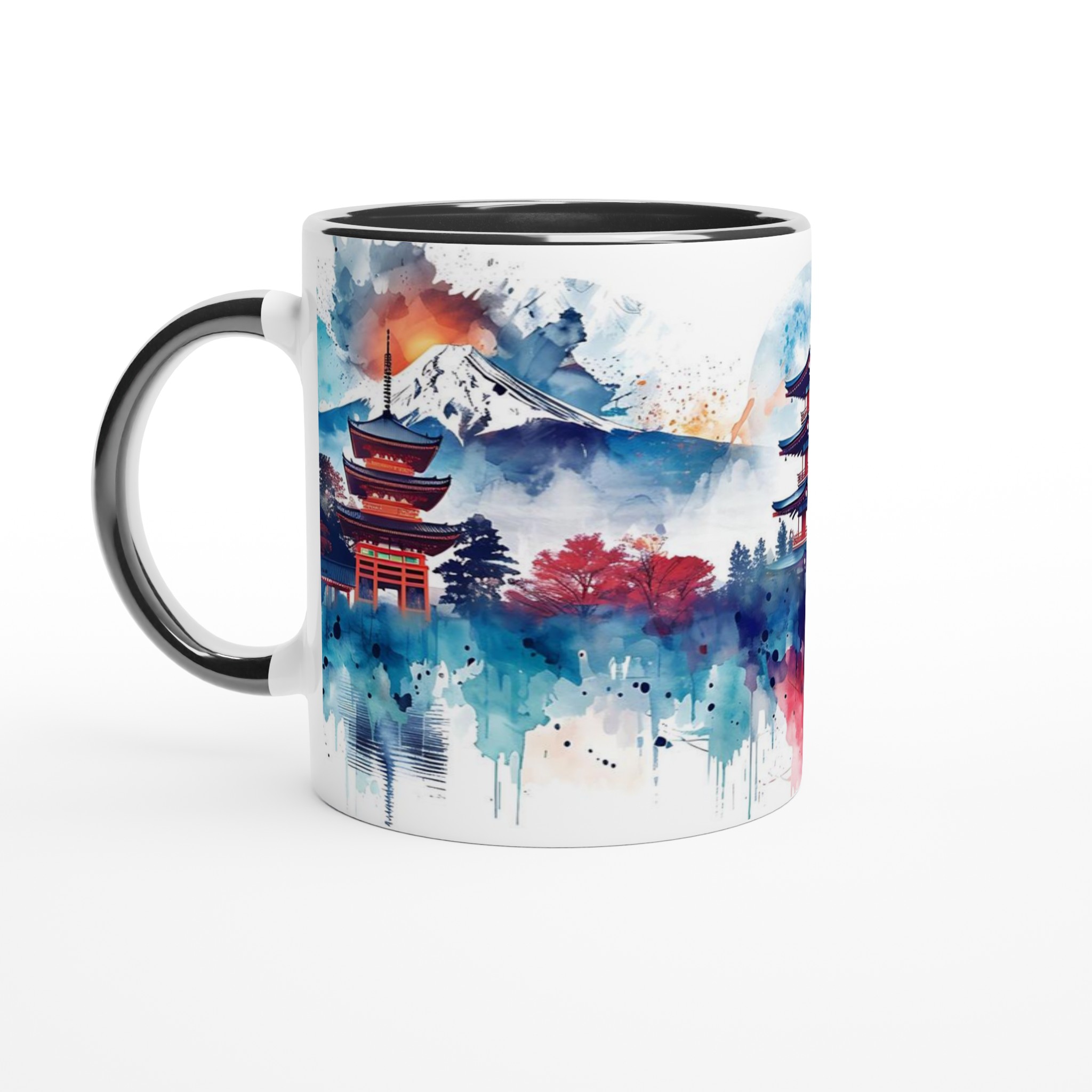 Japansk Akvarell Konst Mugg - Livfull Pagoda & Berg Design 11oz Keramisk Mugg 7 9ad47295-c35b-4d20-b56f-3e91d3ad8e71